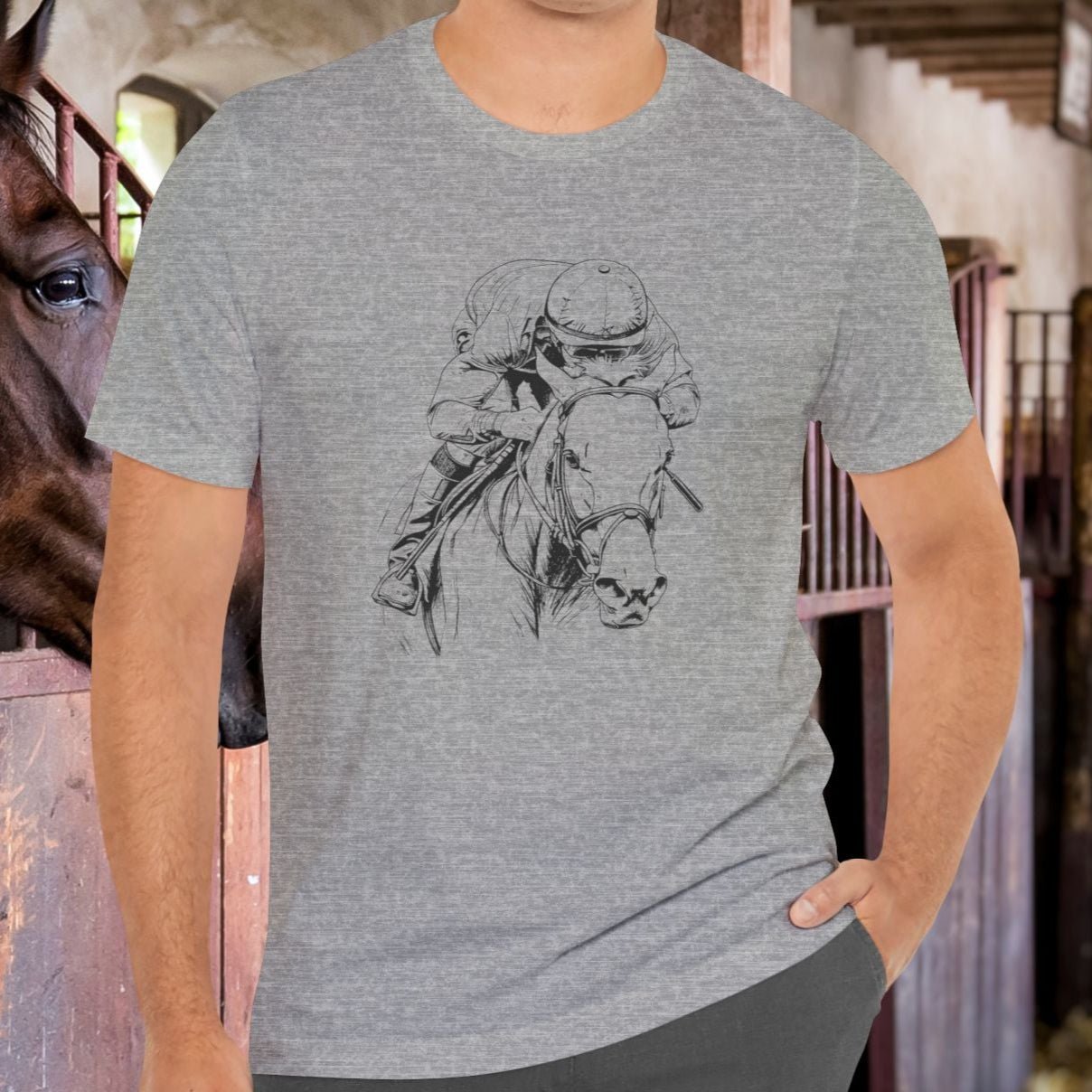 Horse Racing Shirt Jockey & Horse Art, Thoroughbred T-Shirt, Race Day Tee - FlooredByArt