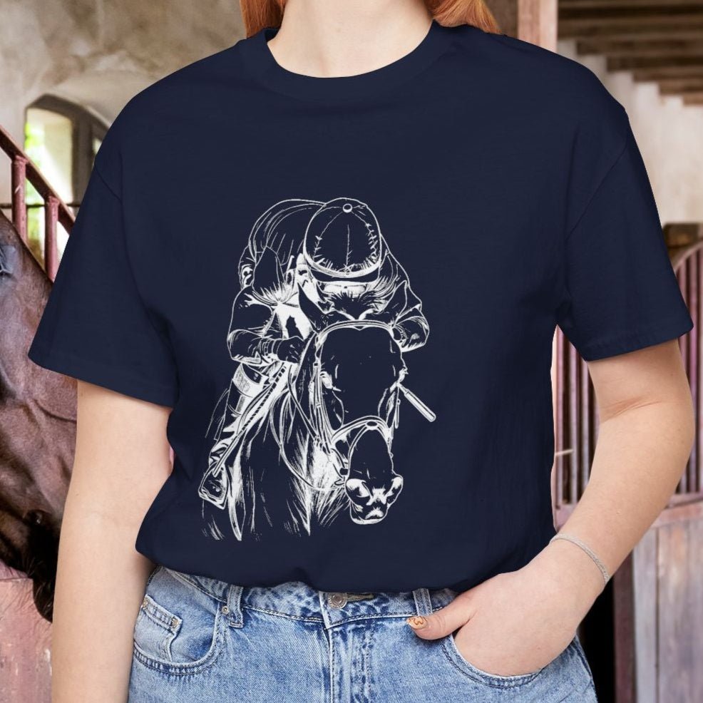 Horse Racing Shirt Jockey & Horse Art, Thoroughbred T-Shirt, Race Day Tee - FlooredByArt