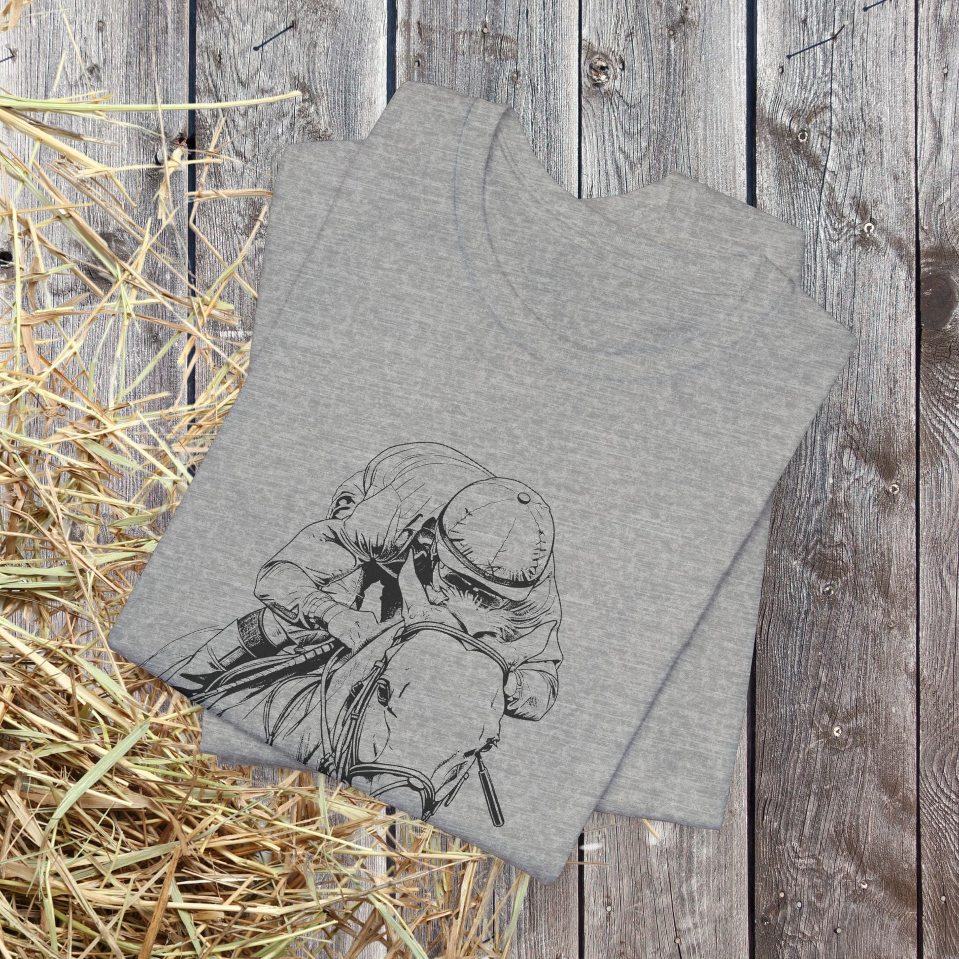 Horse Racing Shirt Jockey & Horse Art, Thoroughbred T-Shirt, Race Day Tee - FlooredByArt