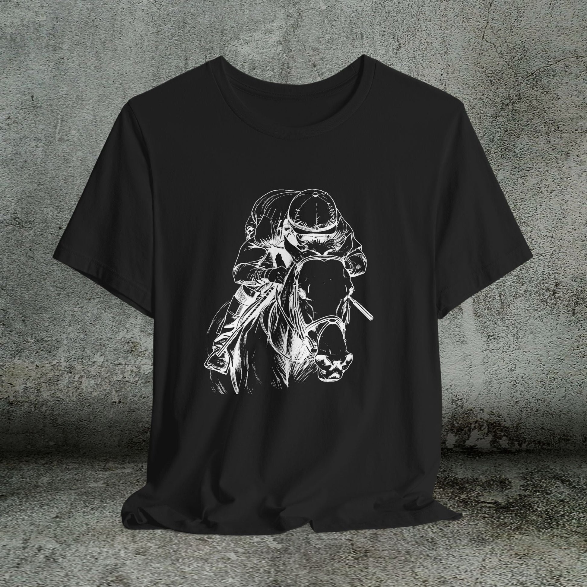 Horse Racing Shirt Jockey & Horse Art, Thoroughbred T-Shirt, Race Day Tee - FlooredByArt