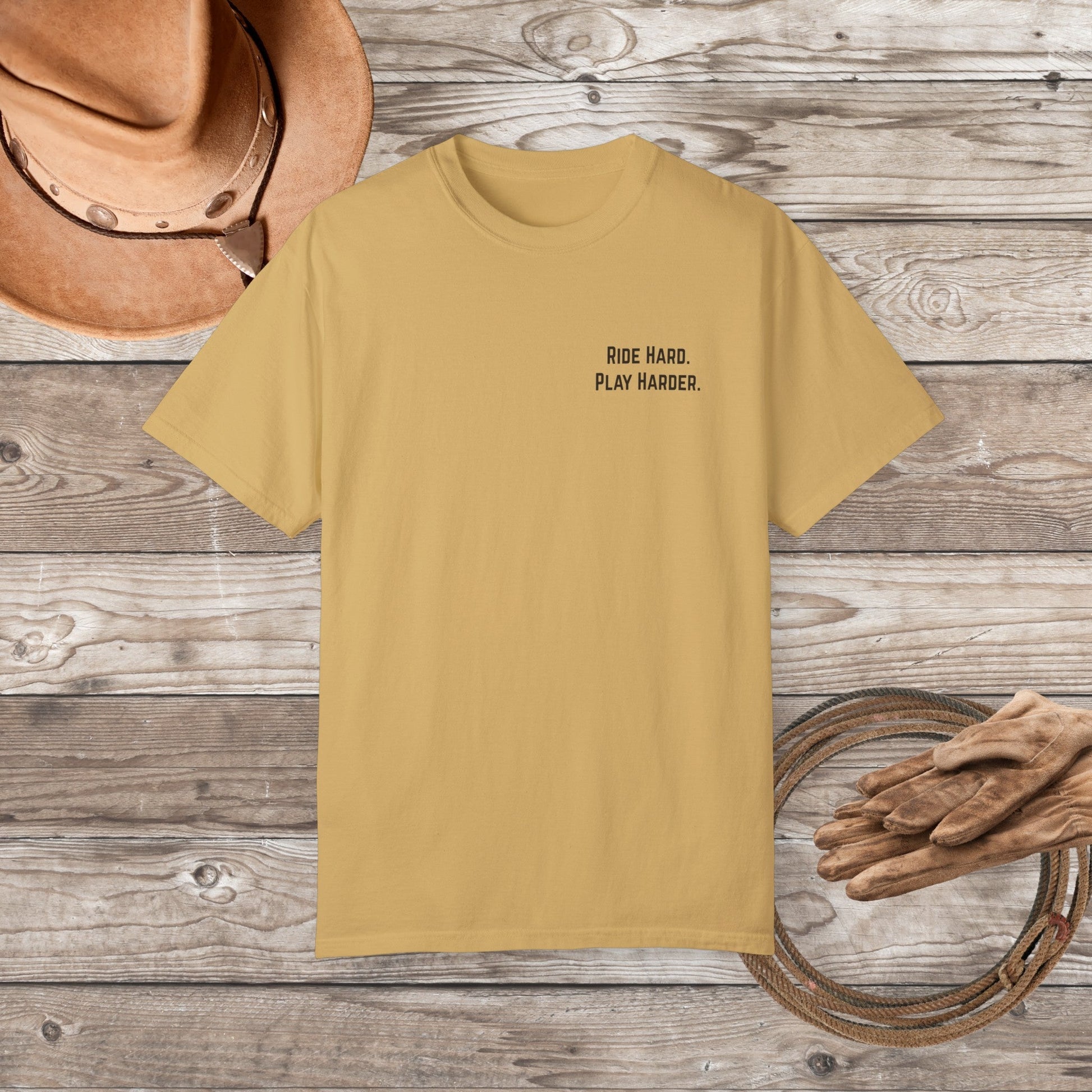 Horse T-shirt, Comfort Color Tee, Barrel Racing, Back and Front Print - FlooredByArt