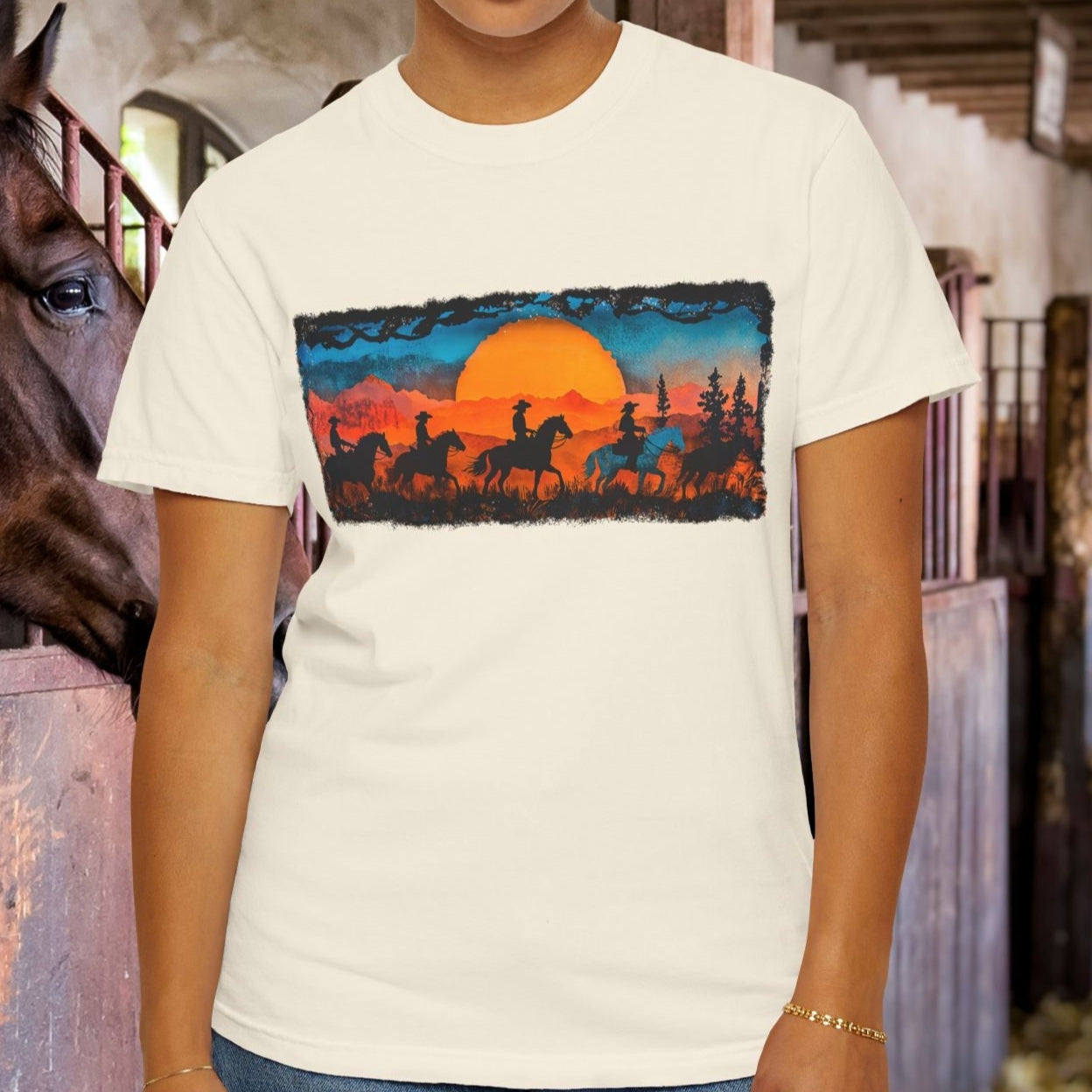 Horseback Trail Riding Shirt, Natural Dyed T-shirt, Rustic Country Life Shirt Casual Wear Gifft - FlooredByArt