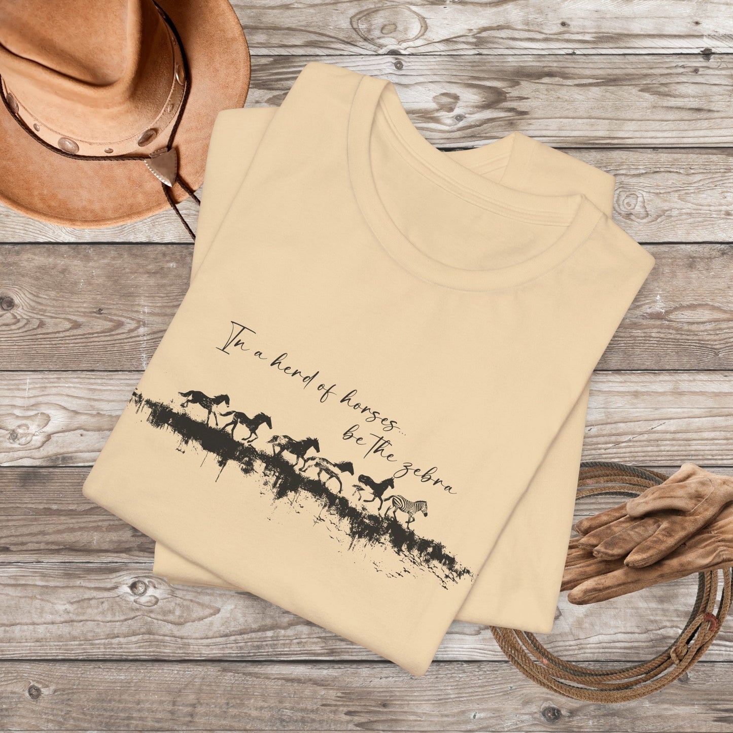 Horses and Zebra T-shirt, Mental Health Tee, Motivational Tee for Horse Lovers or Zebra Lovers, In a herd of horse...be the zebra, - FlooredByArt