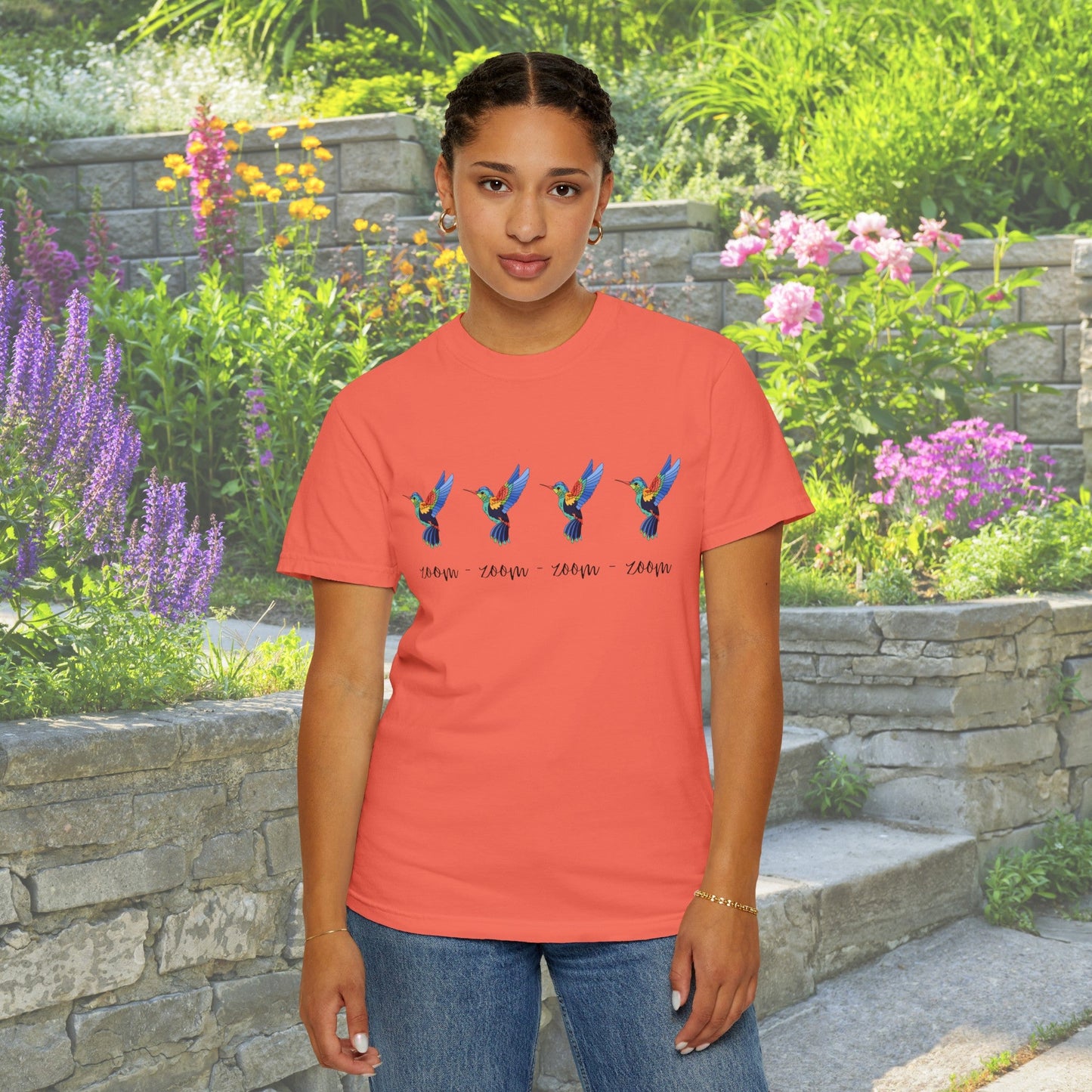 Hummingbird Shirt, Garden Animal Lover Tee, Bird T Shirts, Zoom Zoom Trendy Tee - FlooredByArt