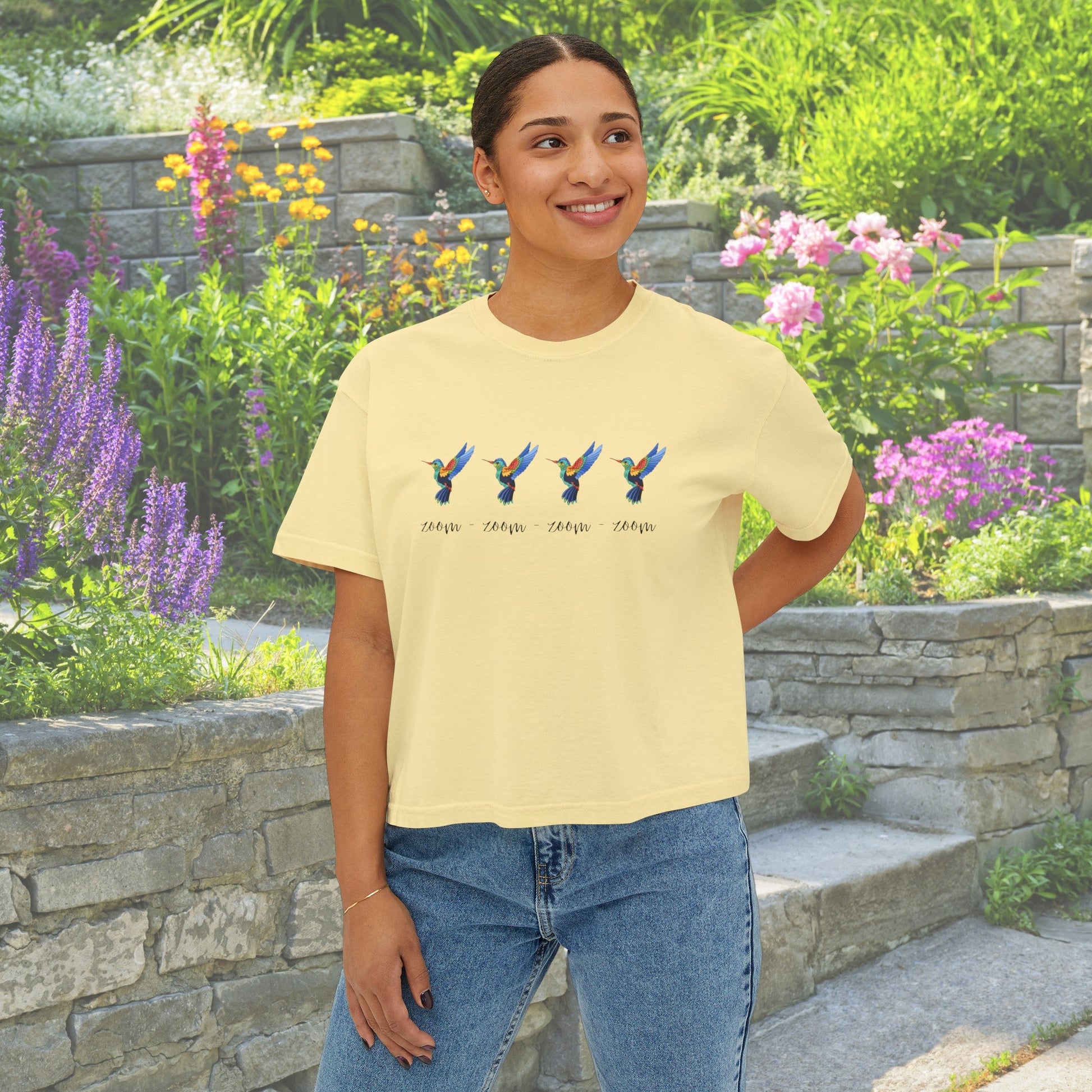Hummingbird Shirt, Garden Animal Lover Tee, Zoom Zoom Hummer - FlooredByArt