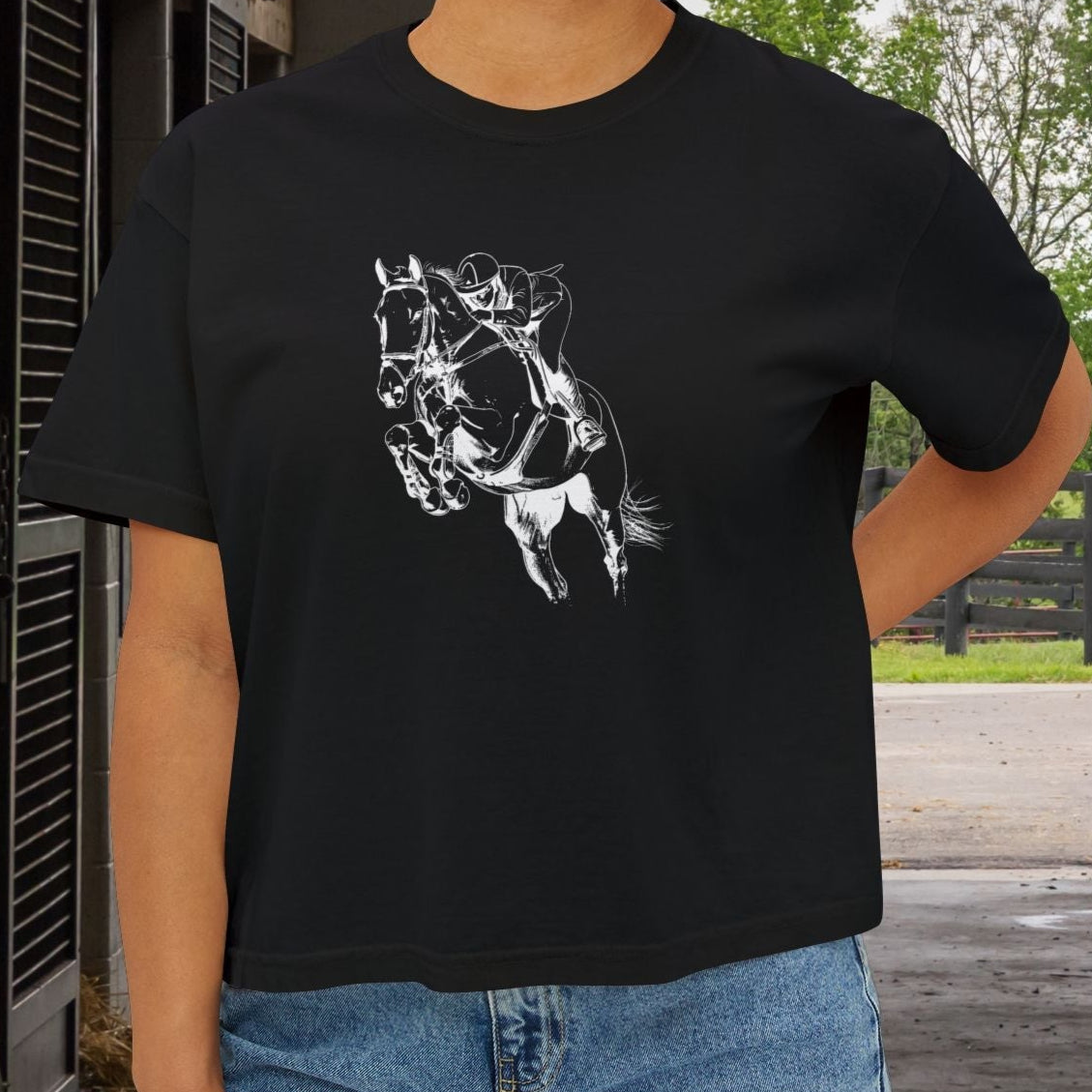 Hunter Jumper Horse Tee - Comfort Colors Boxy Crop T-Shirt for Equestrians, Riding Gift for Women, Stylish Horse Lover Shirt - FlooredByArt