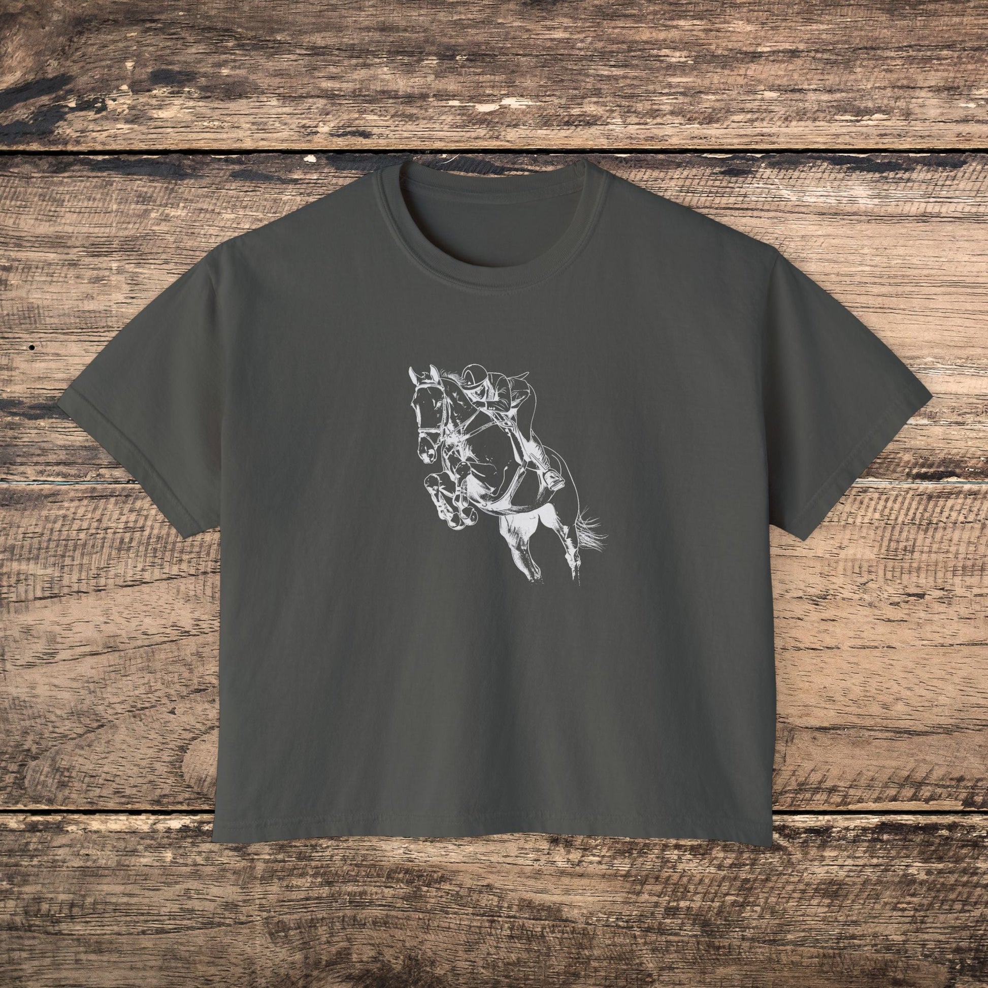Hunter Jumper Horse Tee - Comfort Colors Boxy Crop T-Shirt for Equestrians, Riding Gift for Women, Stylish Horse Lover Shirt - FlooredByArt