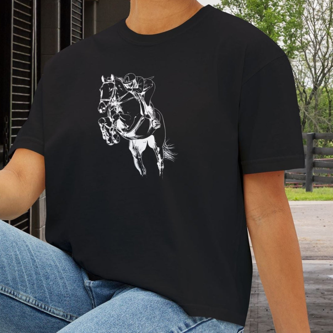 Hunter Jumper Horse Tee - Comfort Colors Boxy Crop T-Shirt for Equestrians, Riding Gift for Women, Stylish Horse Lover Shirt - FlooredByArt
