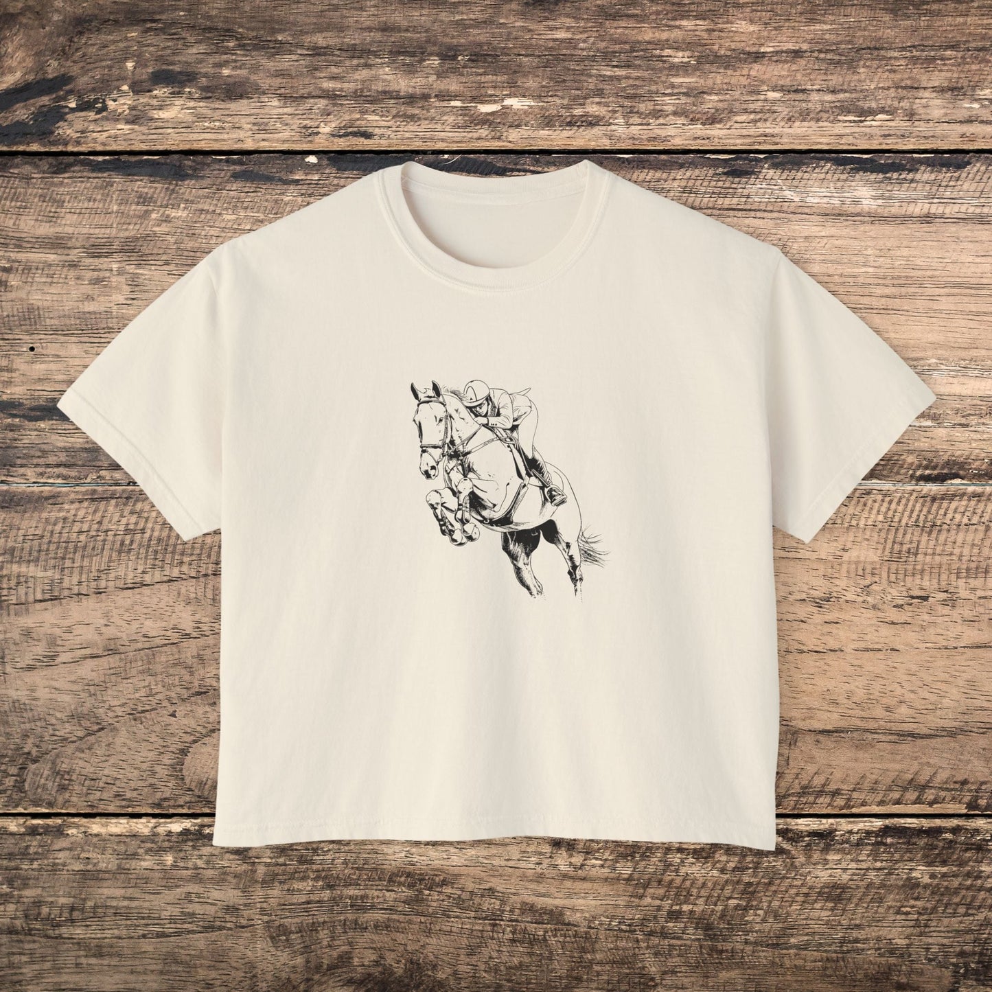 Hunter Jumper Horse Tee - Comfort Colors Boxy Crop T-Shirt for Equestrians, Riding Gift for Women, Stylish Horse Lover Shirt - FlooredByArt