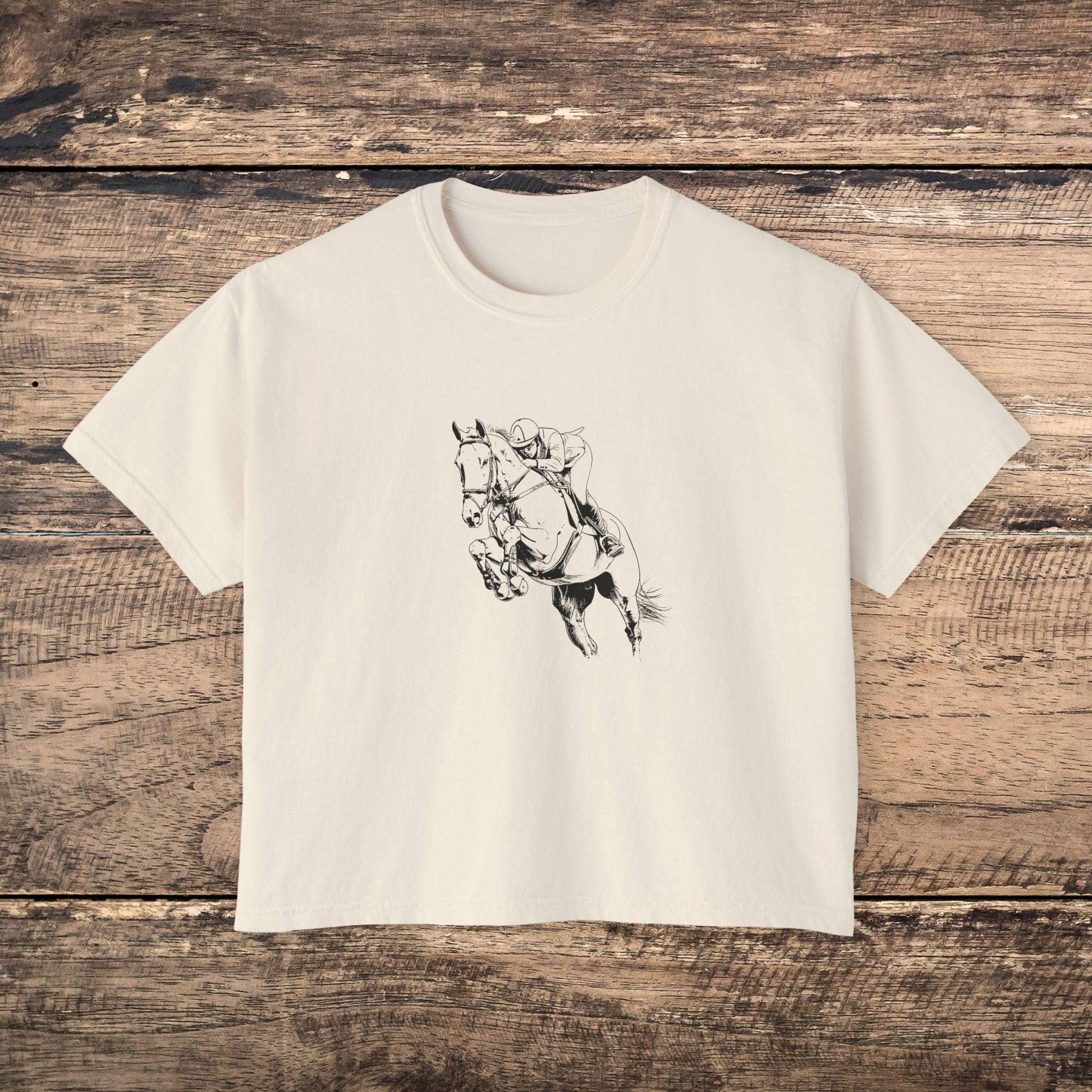 Hunter Jumper Horse Tee - Comfort Colors Boxy Crop T-Shirt for Equestrians, Riding Gift for Women, Stylish Horse Lover Shirt - FlooredByArt