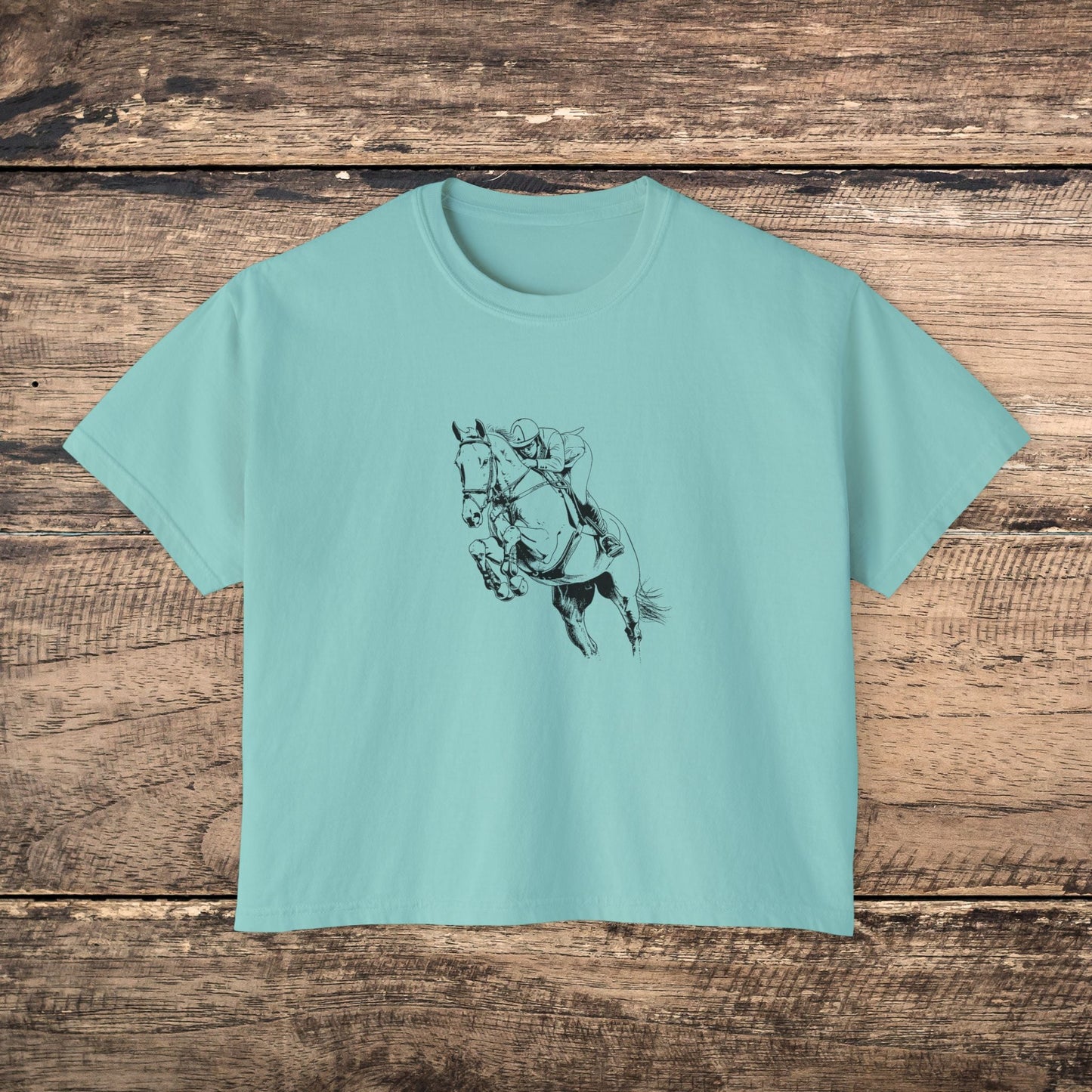 Hunter Jumper Horse Tee - Comfort Colors Boxy Crop T-Shirt for Equestrians, Riding Gift for Women, Stylish Horse Lover Shirt - FlooredByArt