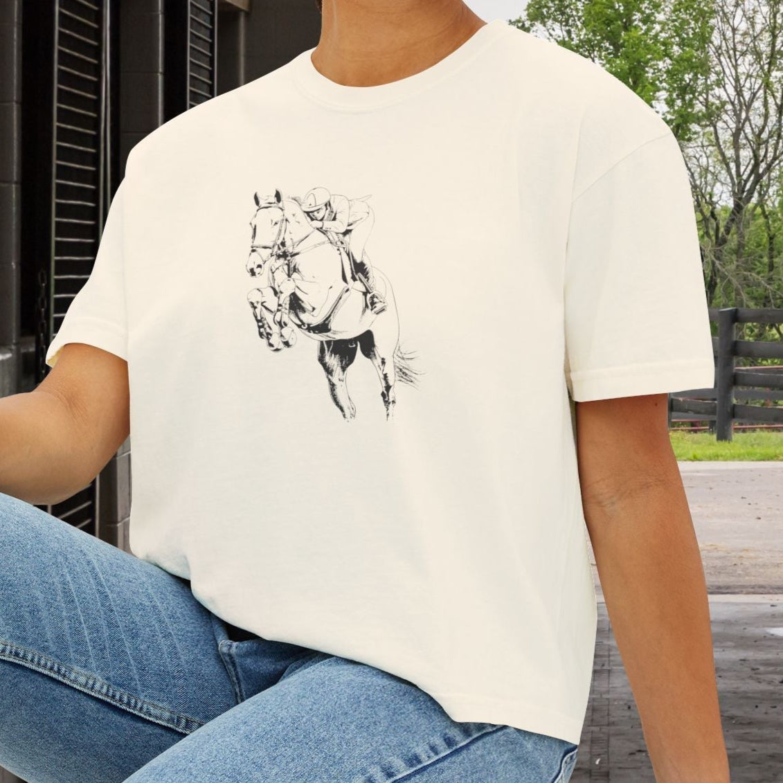 Hunter Jumper Horse Tee - Comfort Colors Boxy Crop T-Shirt for Equestrians, Riding Gift for Women, Stylish Horse Lover Shirt - FlooredByArt