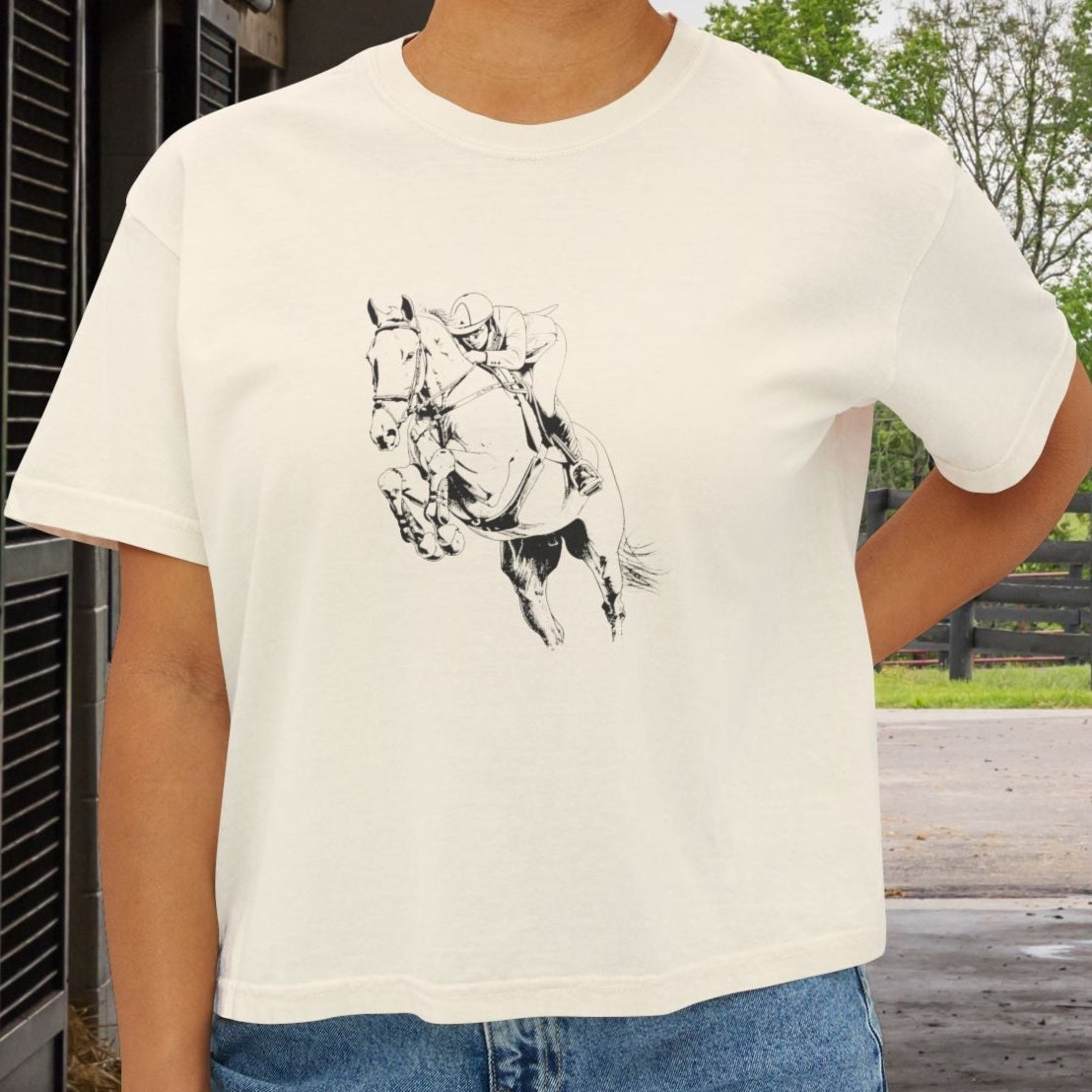 Hunter Jumper Horse Tee - Comfort Colors Boxy Crop T-Shirt for Equestrians, Riding Gift for Women, Stylish Horse Lover Shirt - FlooredByArt