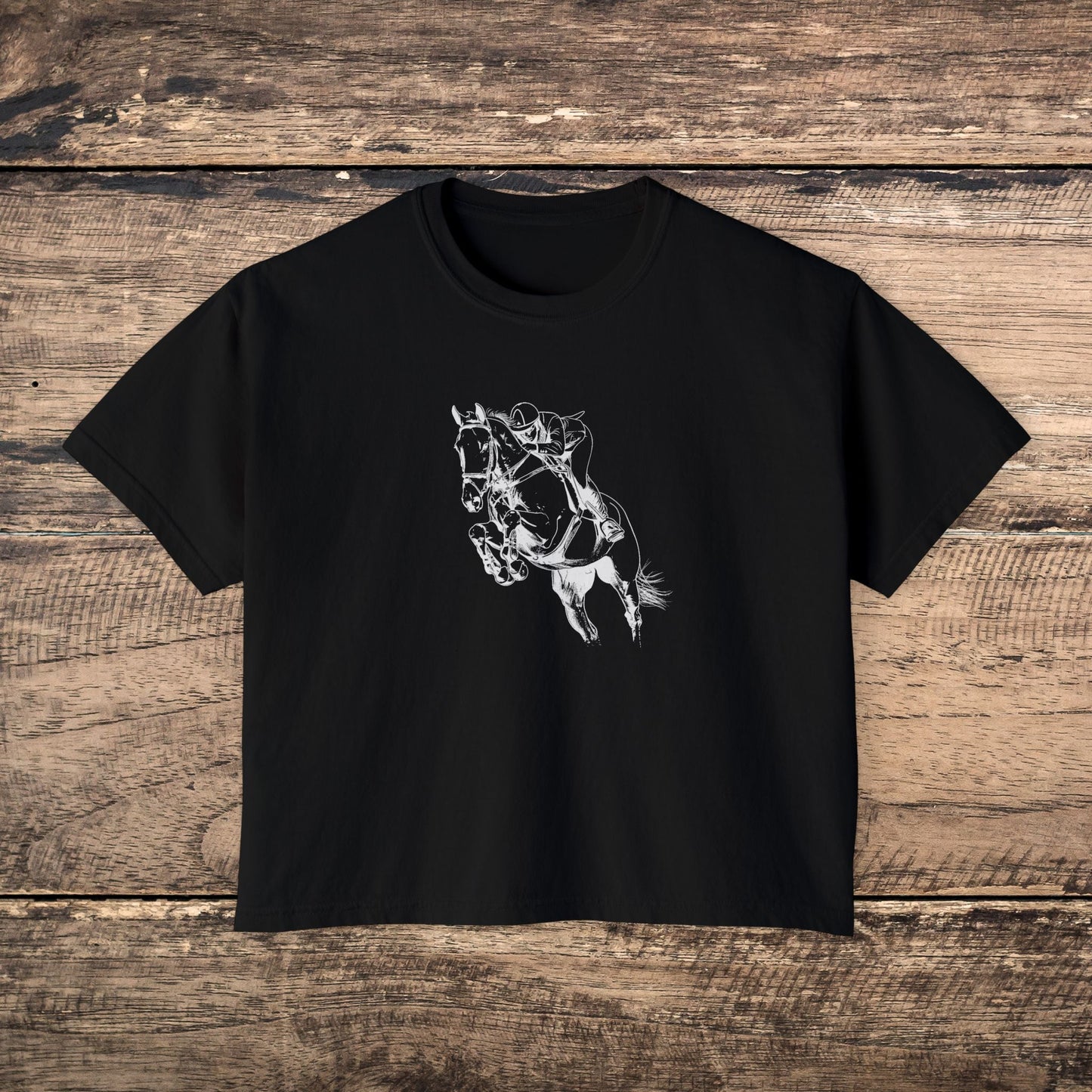 Hunter Jumper Horse Tee - Comfort Colors Boxy Crop T-Shirt for Equestrians, Riding Gift for Women, Stylish Horse Lover Shirt - FlooredByArt