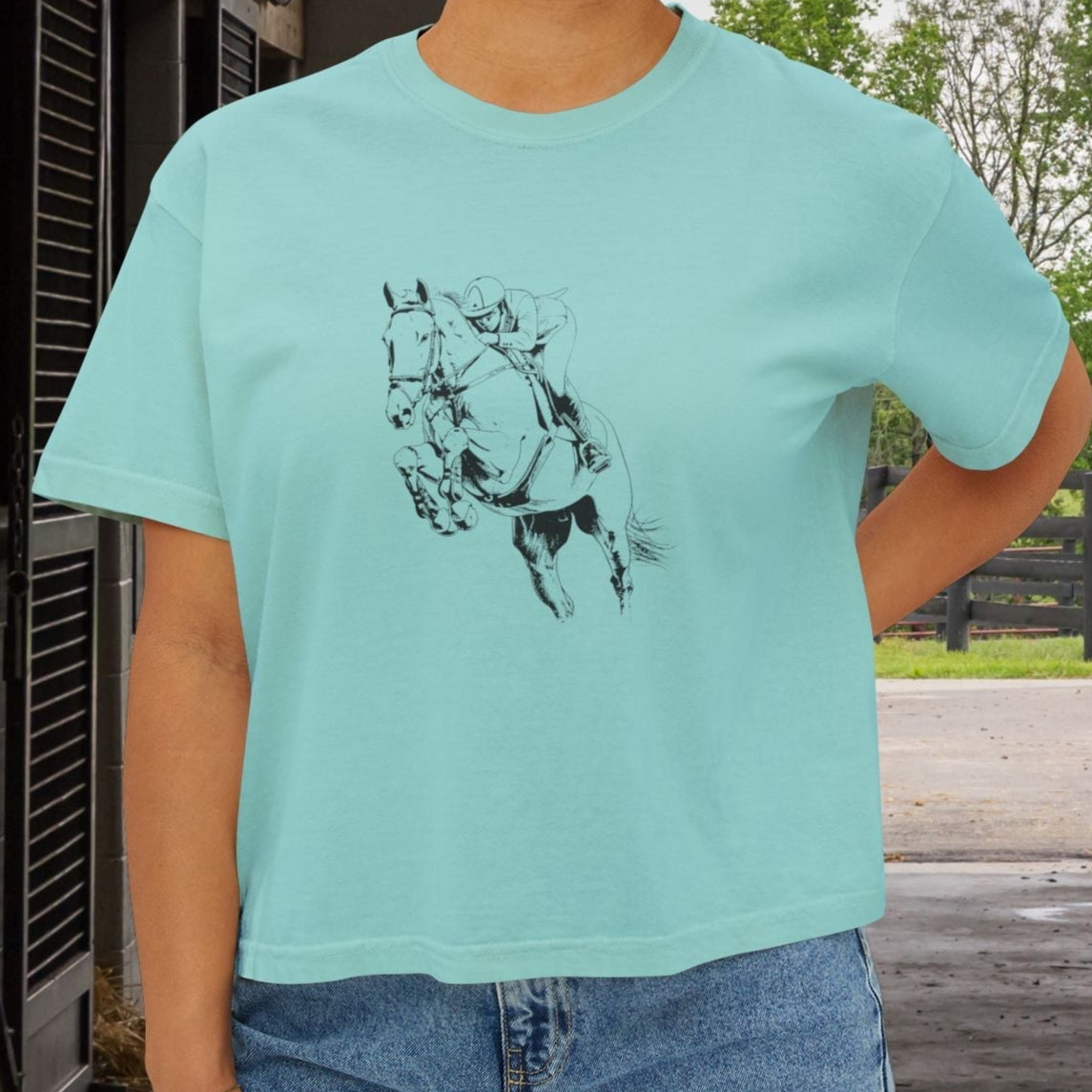 Hunter Jumper Horse Tee - Comfort Colors Boxy Crop T-Shirt for Equestrians, Riding Gift for Women, Stylish Horse Lover Shirt - FlooredByArt