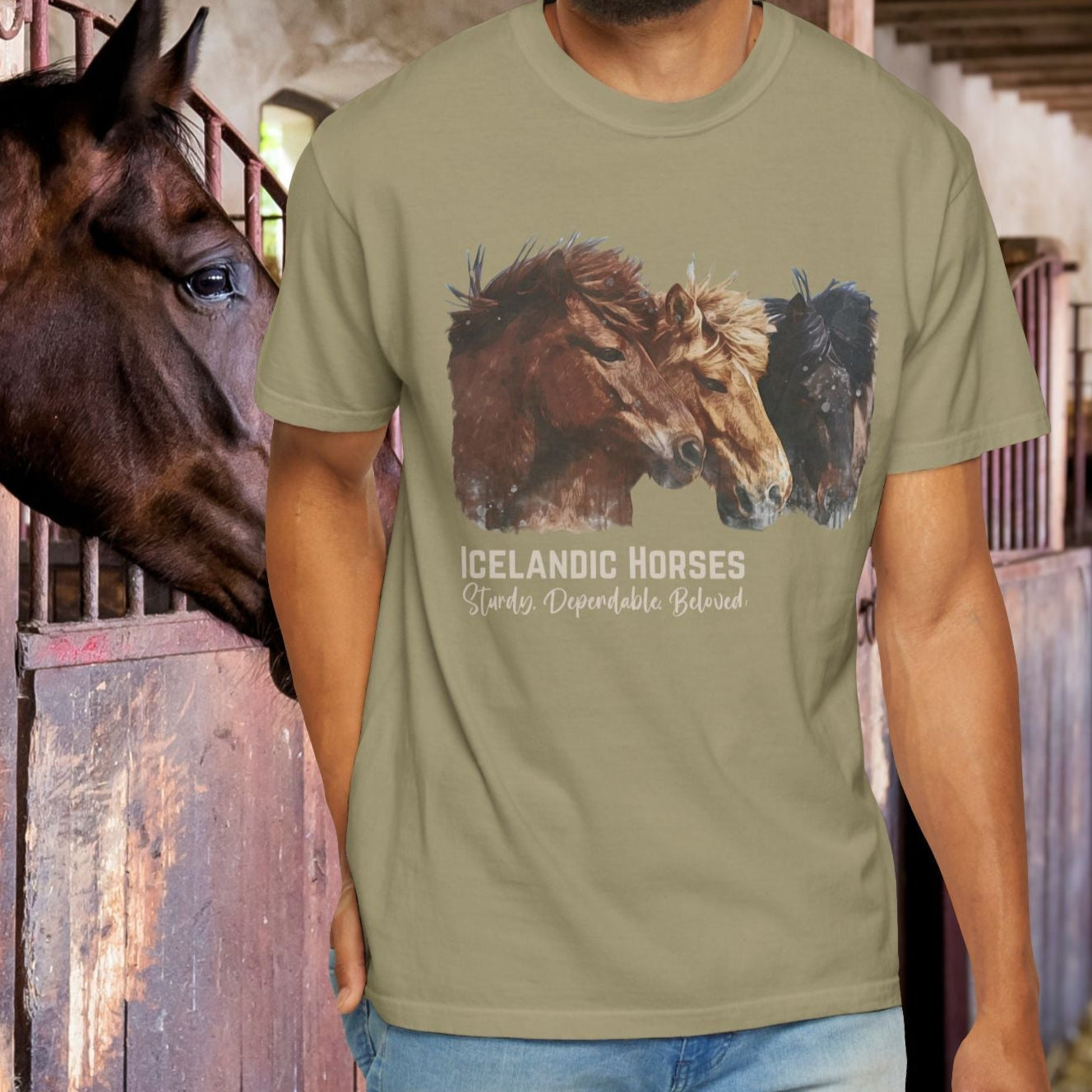 Icelandic Horses T-Shirt – Watercolor Horse Art on Comfort Colors Tee - FlooredByArt
