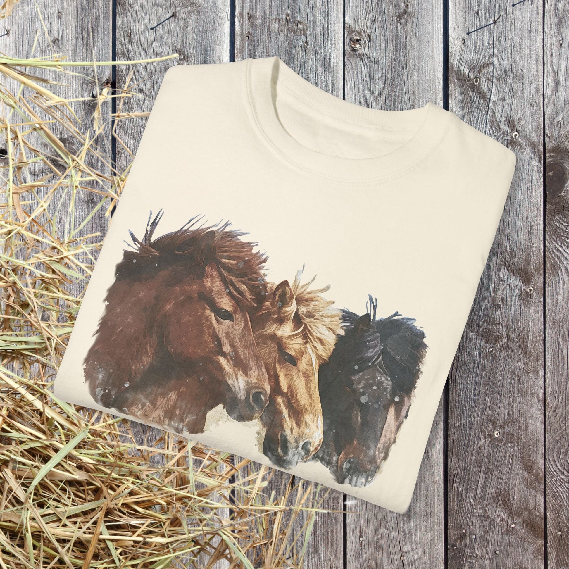 Icelandic Horses T-Shirt – Watercolor Horse Art on Comfort Colors Tee - FlooredByArt