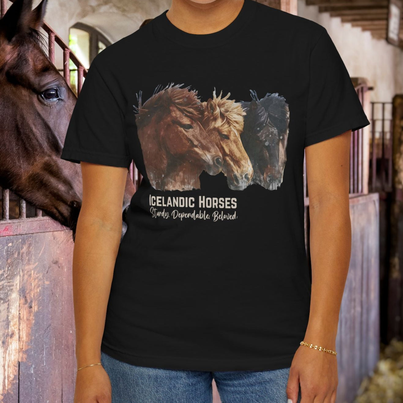 Icelandic Horses T-Shirt – Watercolor Horse Art on Comfort Colors Tee - FlooredByArt