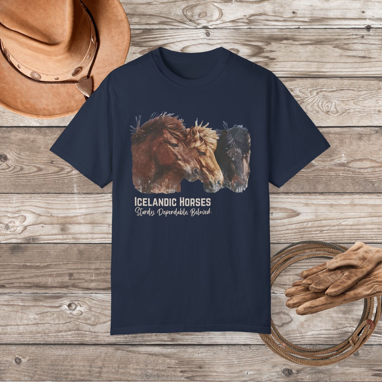 Icelandic Horses T-Shirt – Watercolor Horse Art on Comfort Colors Tee - FlooredByArt
