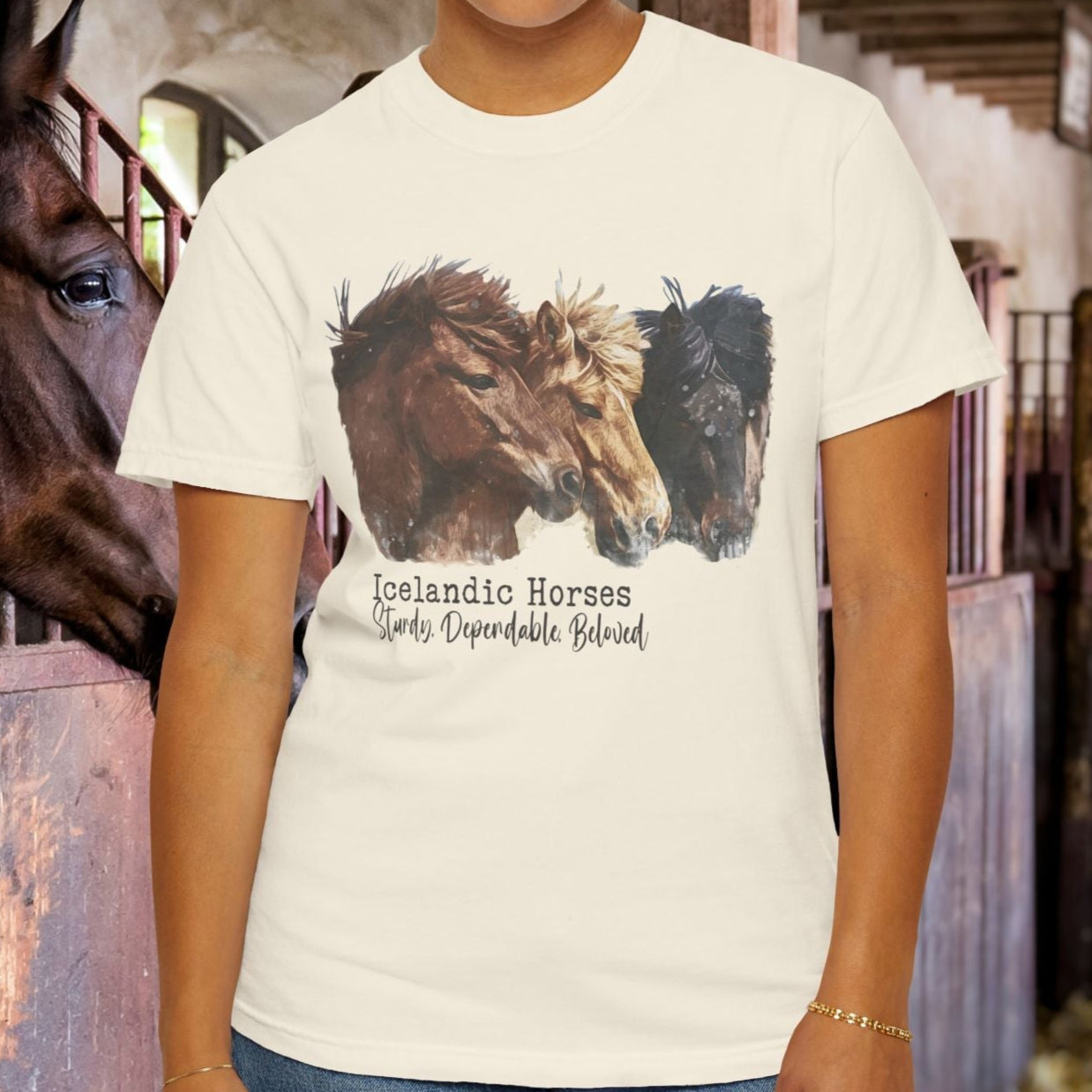 Icelandic Horses T-Shirt – Watercolor Horse Art on Comfort Colors Tee - FlooredByArt