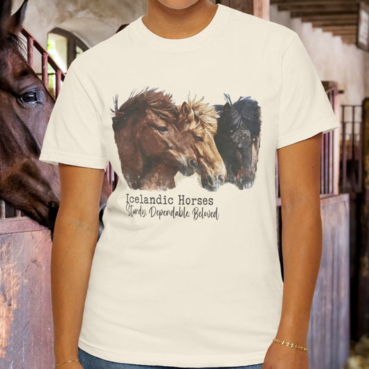 Icelandic Horses T-Shirt – Watercolor Horse Art on Comfort Colors Tee - FlooredByArt