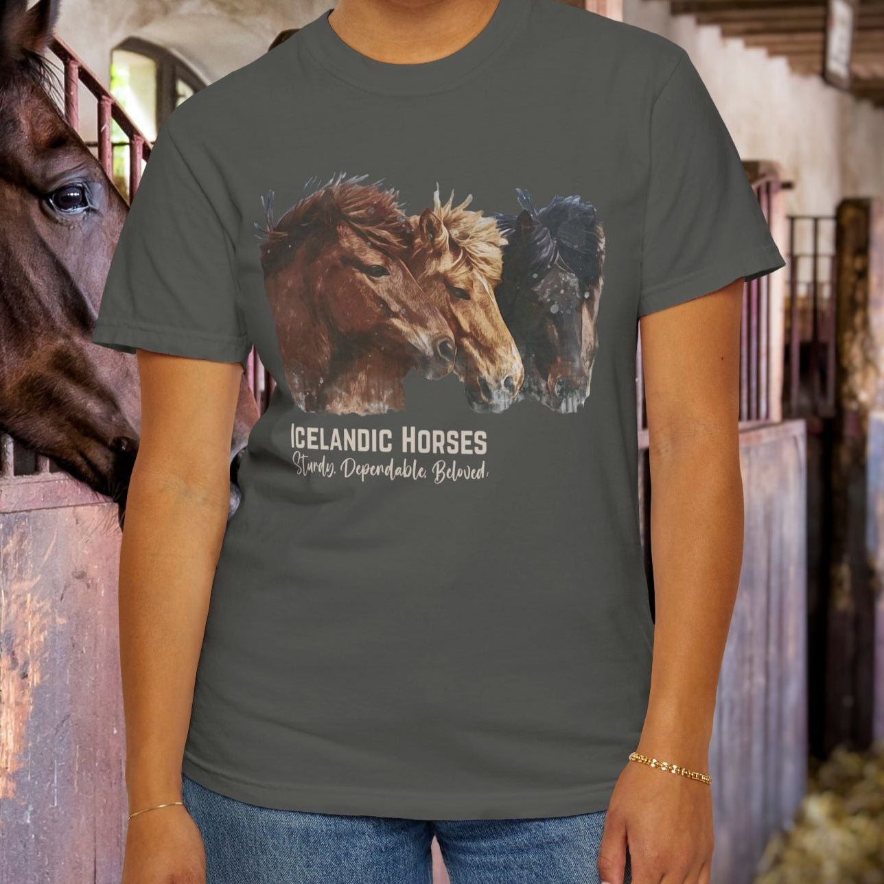 Icelandic Horses T-Shirt – Watercolor Horse Art on Comfort Colors Tee - FlooredByArt