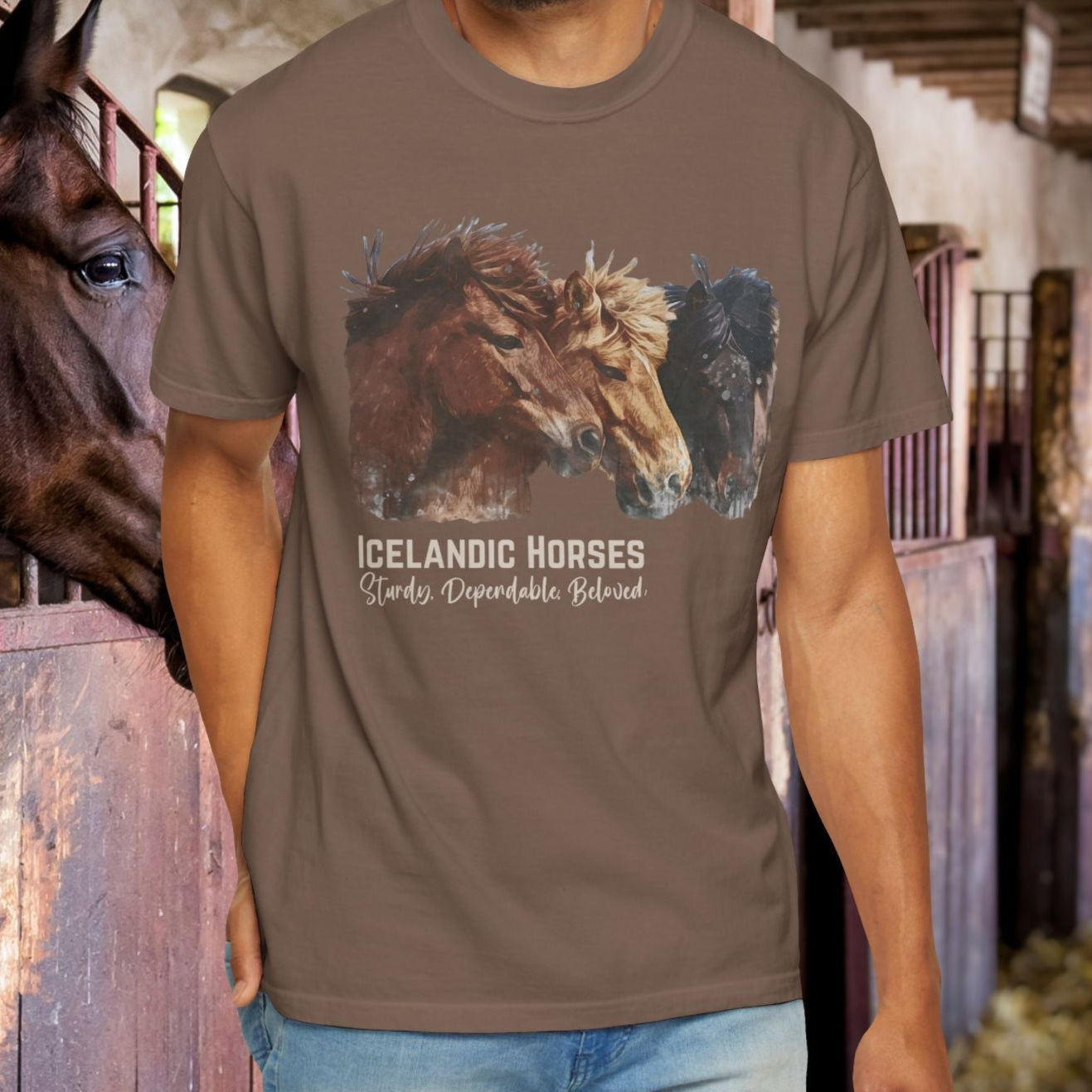 Icelandic Horses T-Shirt – Watercolor Horse Art on Comfort Colors Tee - FlooredByArt