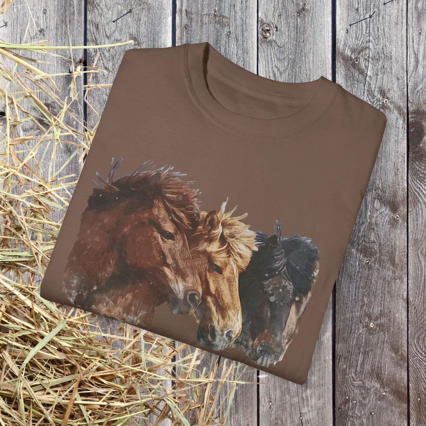 Icelandic Horses T-Shirt – Watercolor Horse Art on Comfort Colors Tee - FlooredByArt