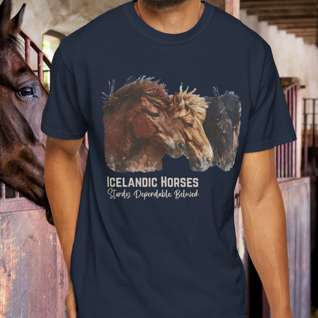 Icelandic Horses T-Shirt – Watercolor Horse Art on Comfort Colors Tee - FlooredByArt