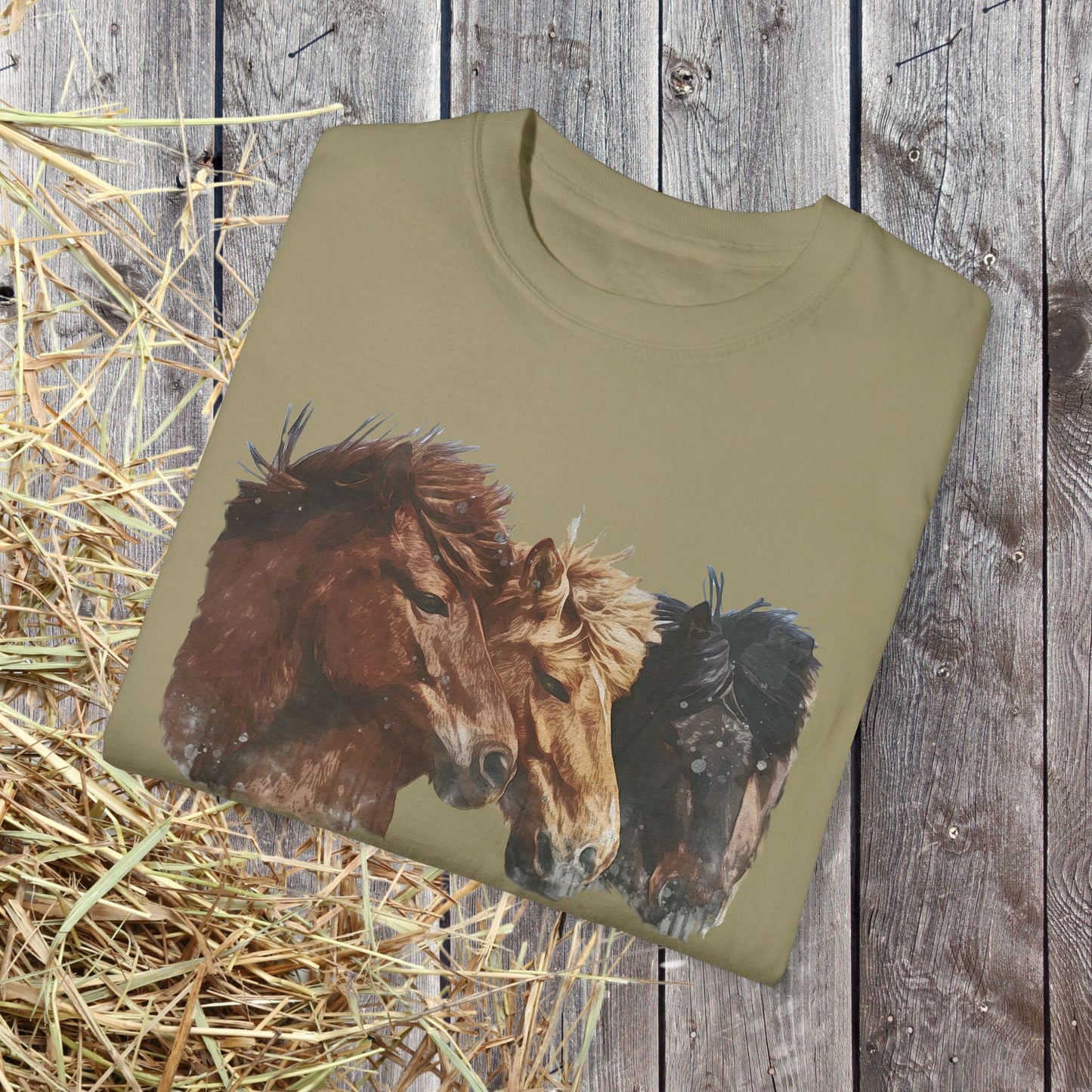 Icelandic Horses T-Shirt – Watercolor Horse Art on Comfort Colors Tee - FlooredByArt