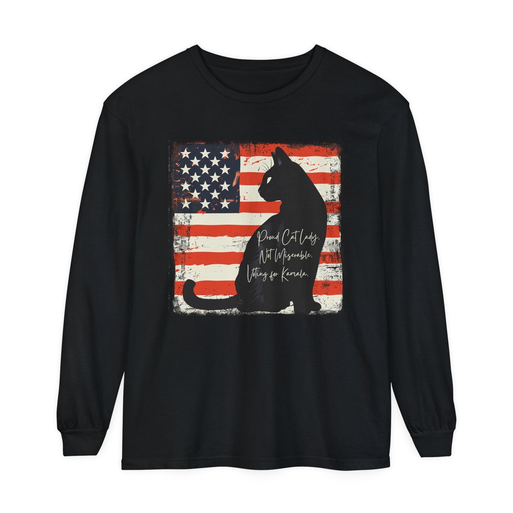 Kamala Cat Lady LONG SLEEVE T-shirt, Proud Cat Lady, Comfort Colors, Save Our Democracy - FlooredByArt