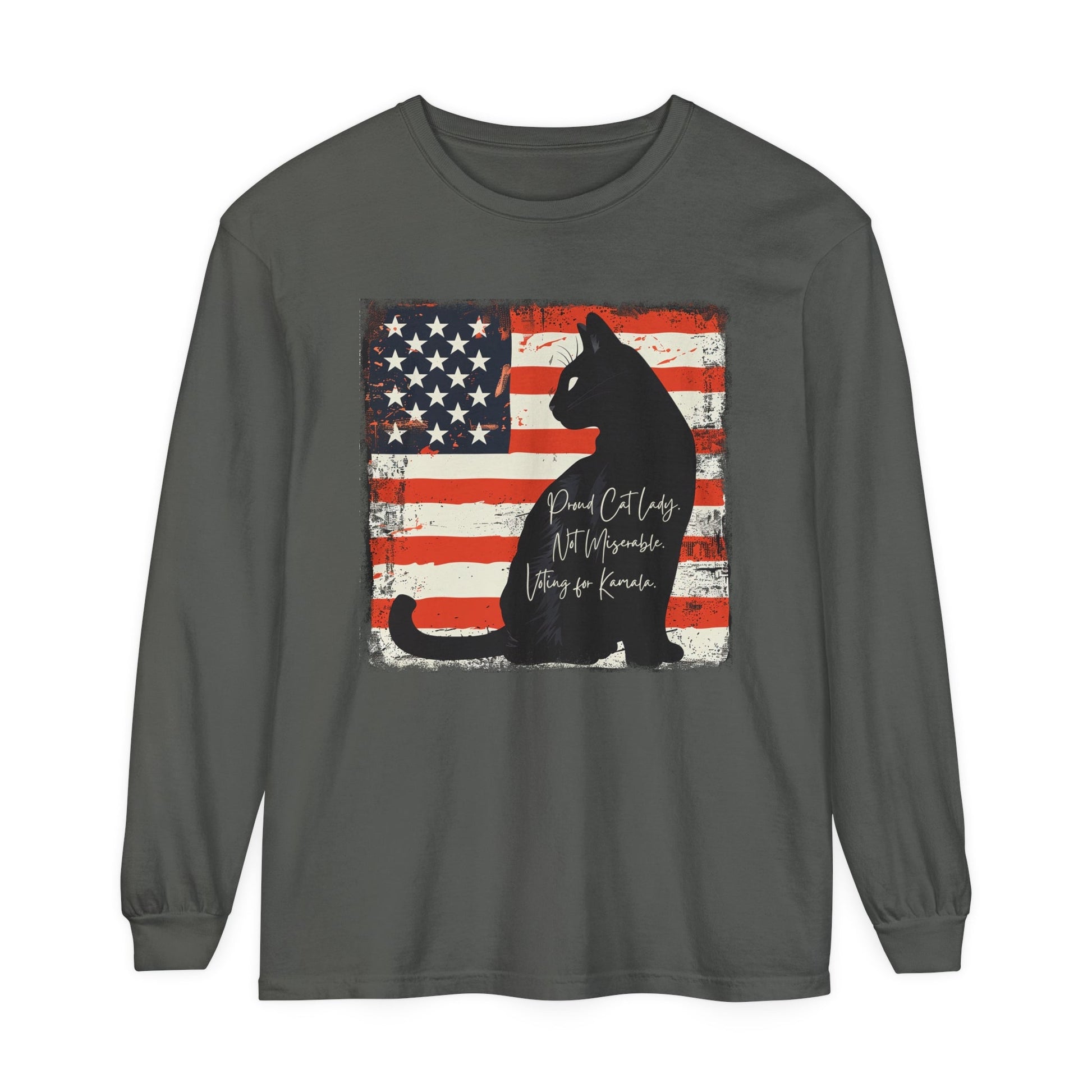 Kamala Cat Lady LONG SLEEVE T-shirt, Proud Cat Lady, Comfort Colors, Save Our Democracy - FlooredByArt