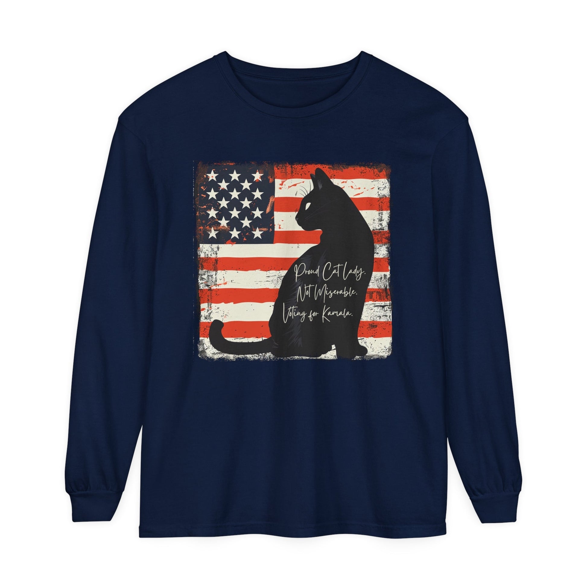 Kamala Cat Lady LONG SLEEVE T-shirt, Proud Cat Lady, Comfort Colors, Save Our Democracy - FlooredByArt