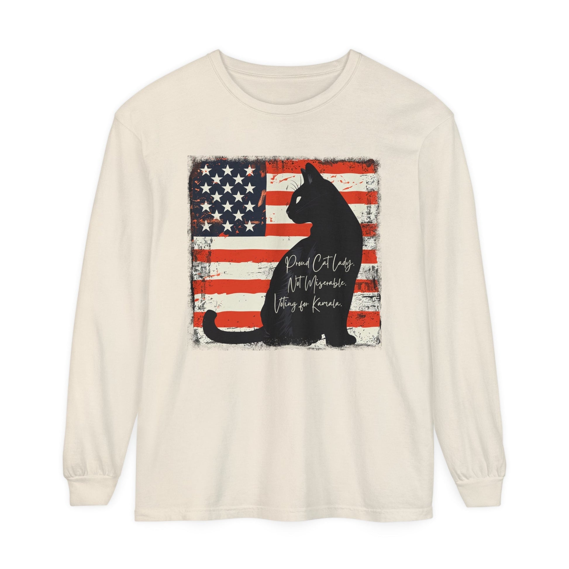 Kamala Cat Lady LONG SLEEVE T-shirt, Proud Cat Lady, Comfort Colors, Save Our Democracy - FlooredByArt