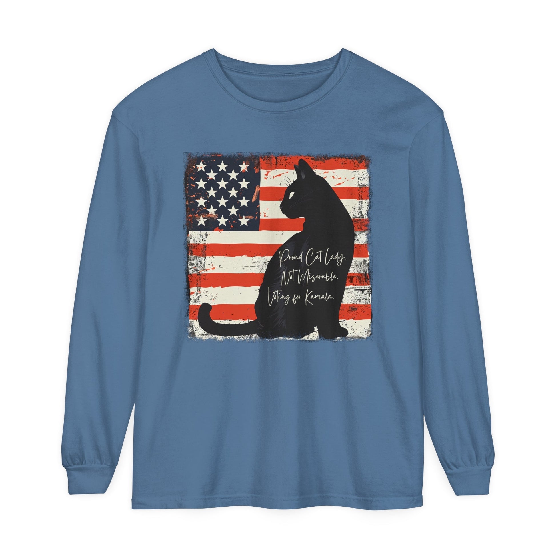 Kamala Cat Lady LONG SLEEVE T-shirt, Proud Cat Lady, Comfort Colors, Save Our Democracy - FlooredByArt