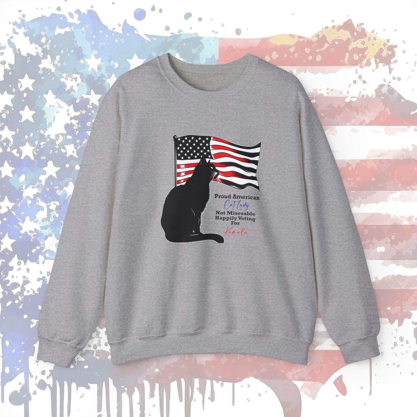 Kamala Cat Lady Sweatshirt, Proud American Cat Lady, Vote Womens Rights - FlooredByArt