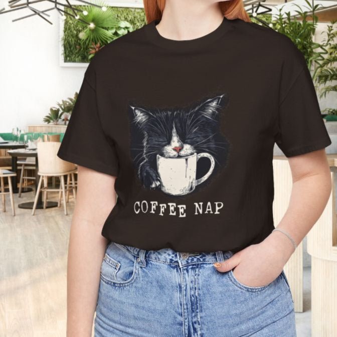 Long Sleeve Coffee Nap Black Cat T-Shirt – Cute Cat & Coffee Lover Tee - FlooredByArt