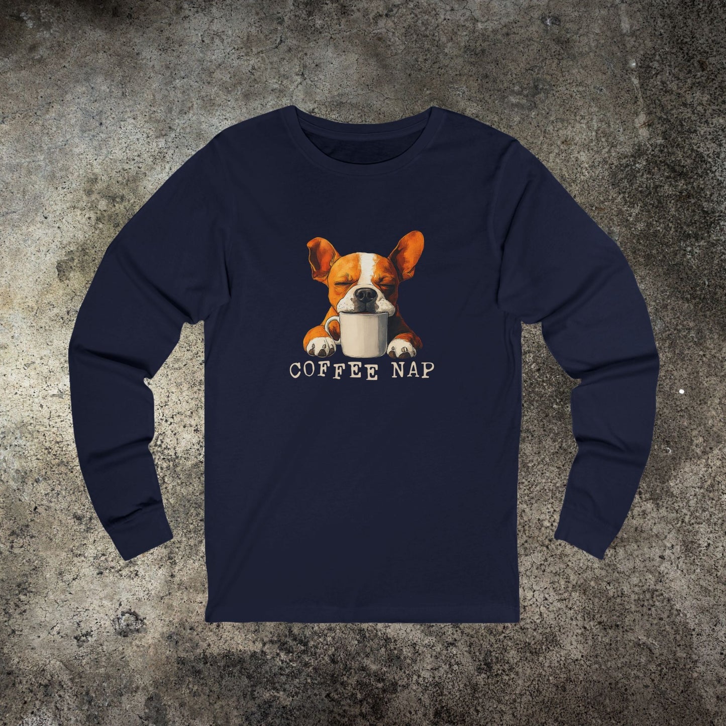 Long Sleeve Coffee Nap T-Shirt – Cute French Bulldog & Coffee Lover Tee - FlooredByArt