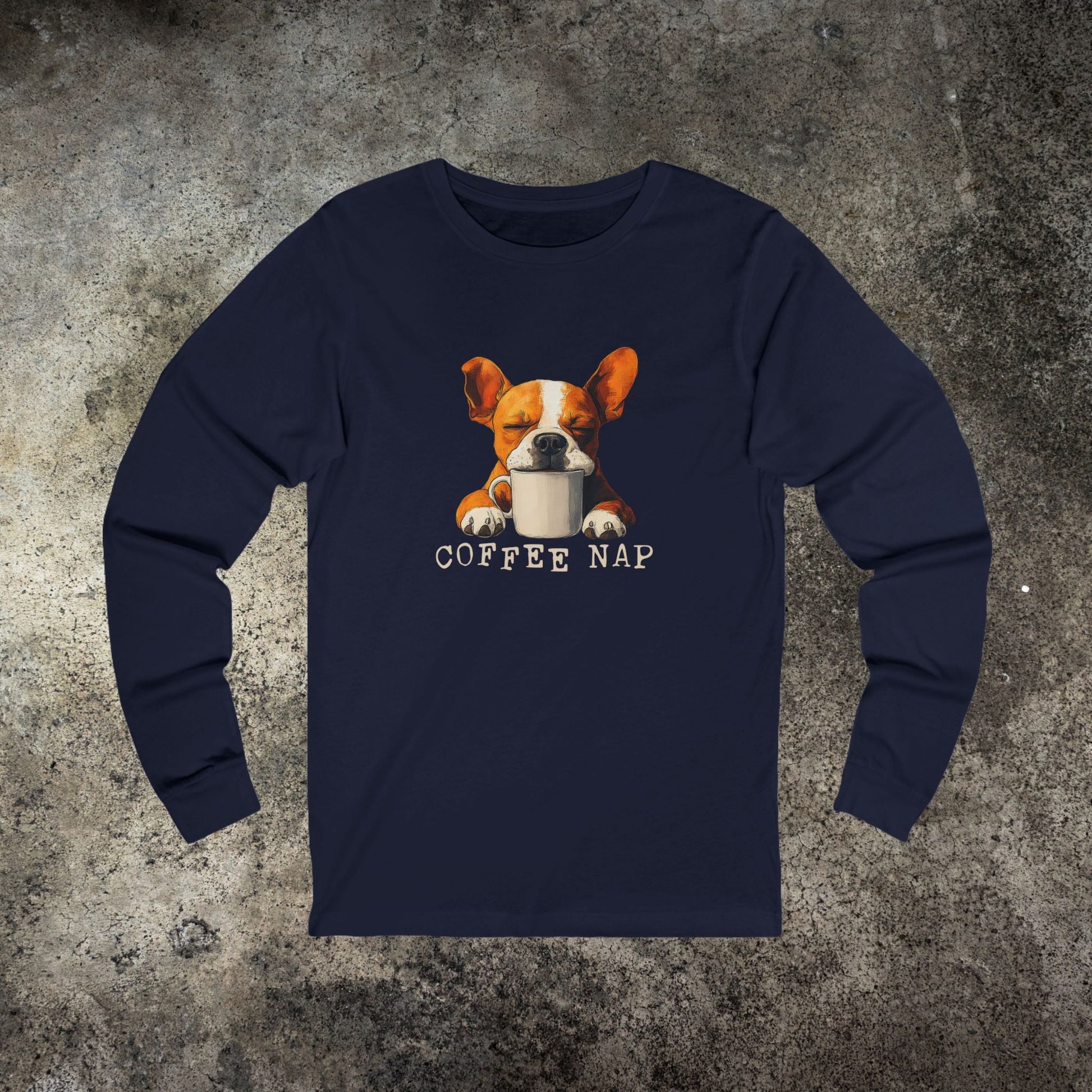 Long Sleeve Coffee Nap T-Shirt – Cute French Bulldog & Coffee Lover Tee - FlooredByArt