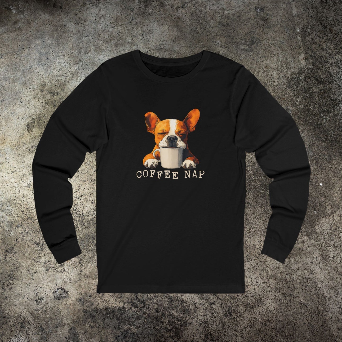 Long Sleeve Coffee Nap T-Shirt – Cute French Bulldog & Coffee Lover Tee - FlooredByArt
