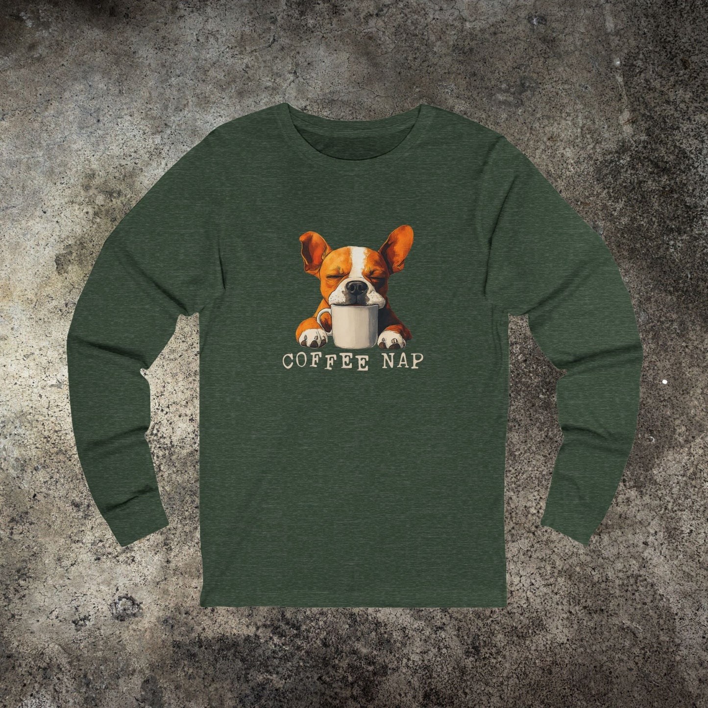 Long Sleeve Coffee Nap T-Shirt – Cute French Bulldog & Coffee Lover Tee - FlooredByArt