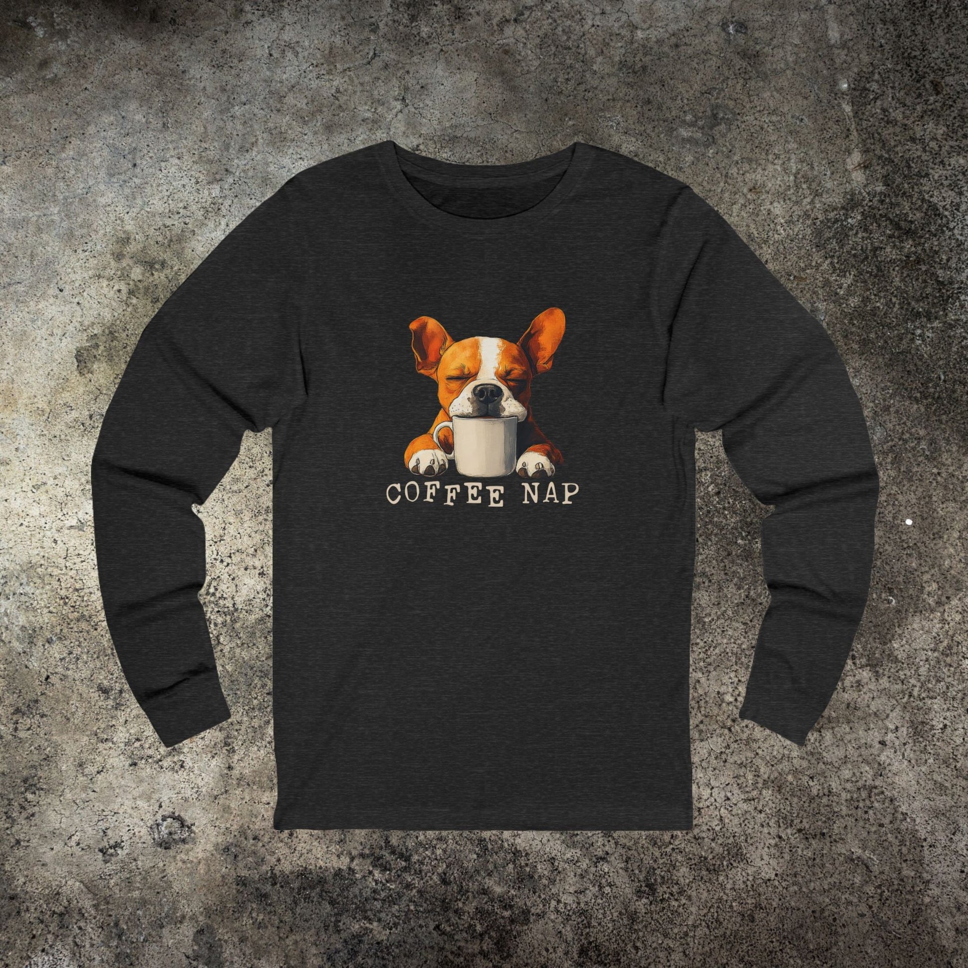 Long Sleeve Coffee Nap T-Shirt – Cute French Bulldog & Coffee Lover Tee - FlooredByArt