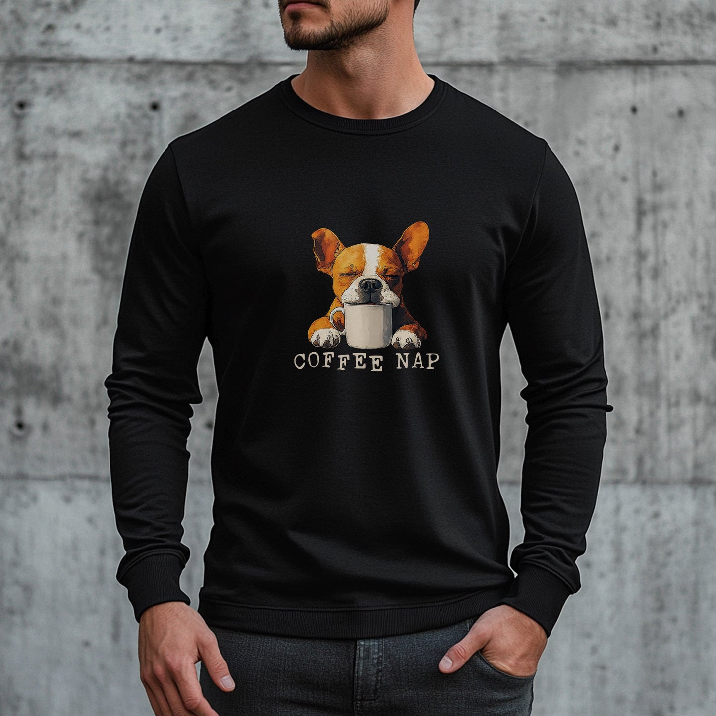 Long Sleeve Coffee Nap T-Shirt – Cute French Bulldog & Coffee Lover Tee - FlooredByArt