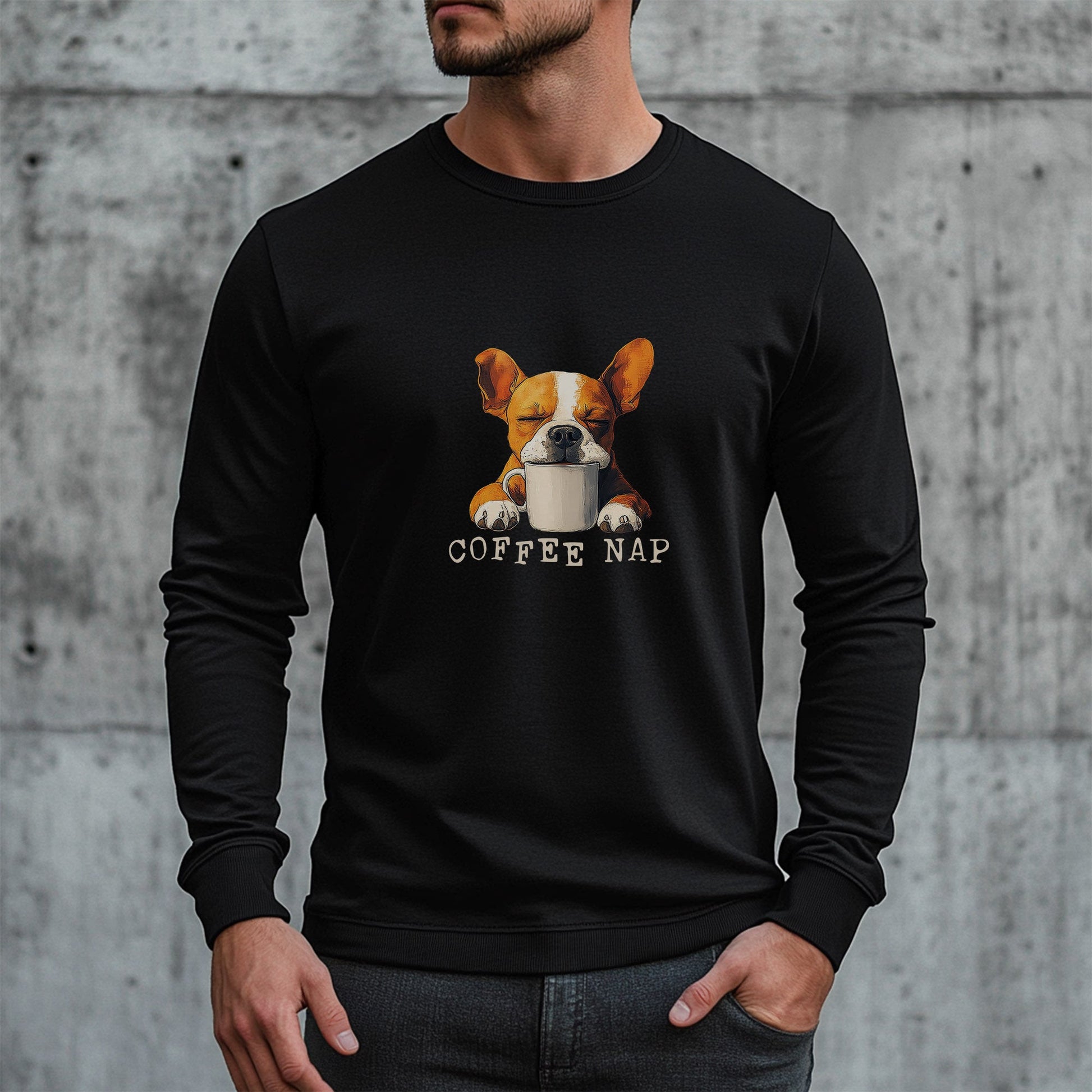 Long Sleeve Coffee Nap T-Shirt – Cute French Bulldog & Coffee Lover Tee - FlooredByArt