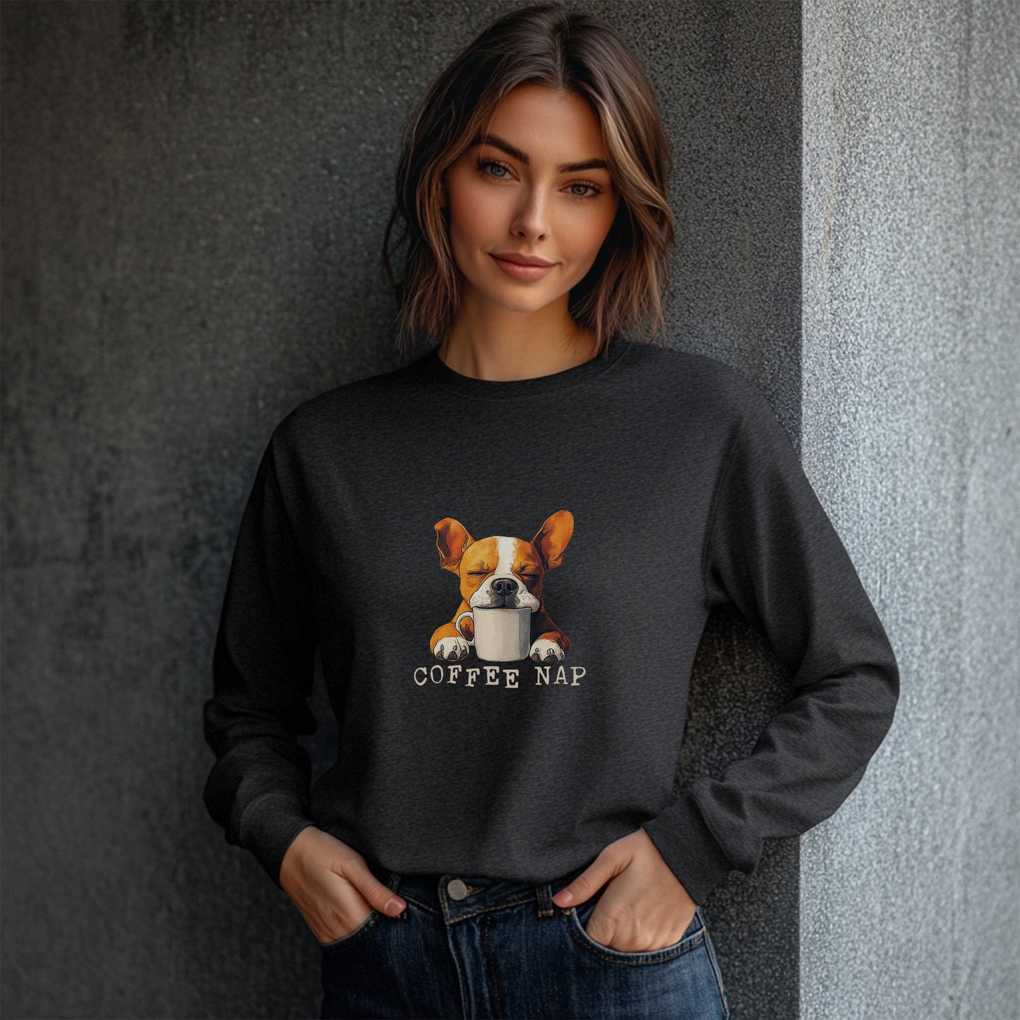 Long Sleeve Coffee Nap T-Shirt – Cute French Bulldog & Coffee Lover Tee - FlooredByArt