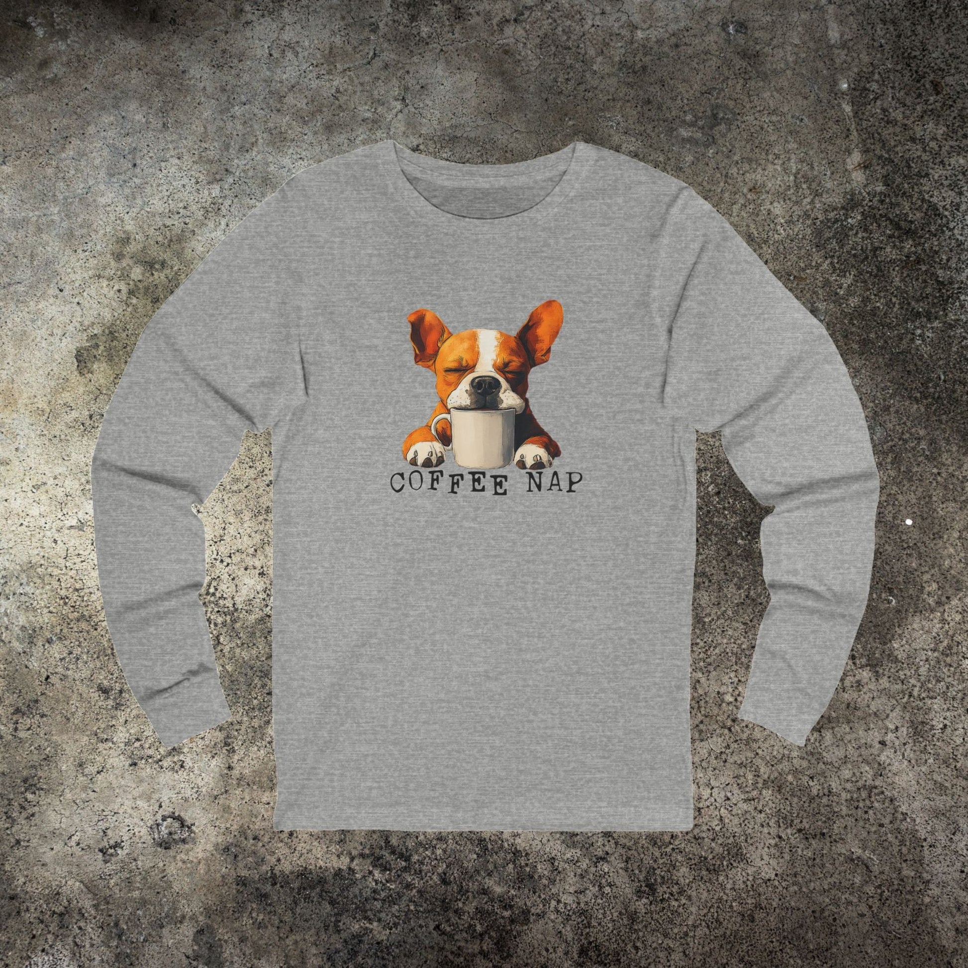 Long Sleeve Coffee Nap T-Shirt – Cute French Bulldog & Coffee Lover Tee - FlooredByArt