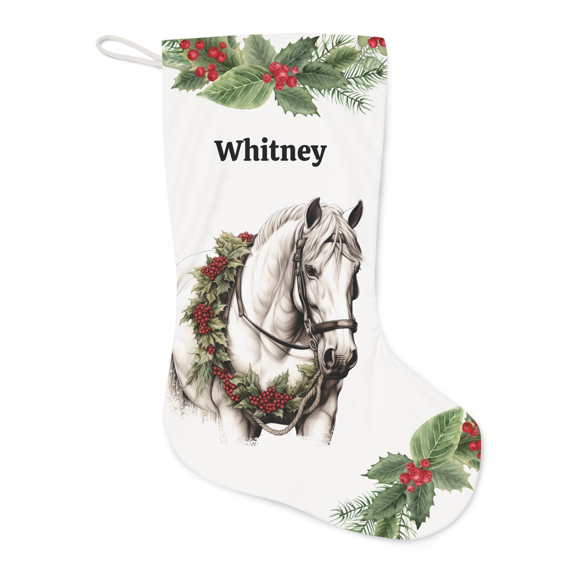 Minimalist White Horse Christmas Stocking, Large Holiday Stocking - FlooredByArt