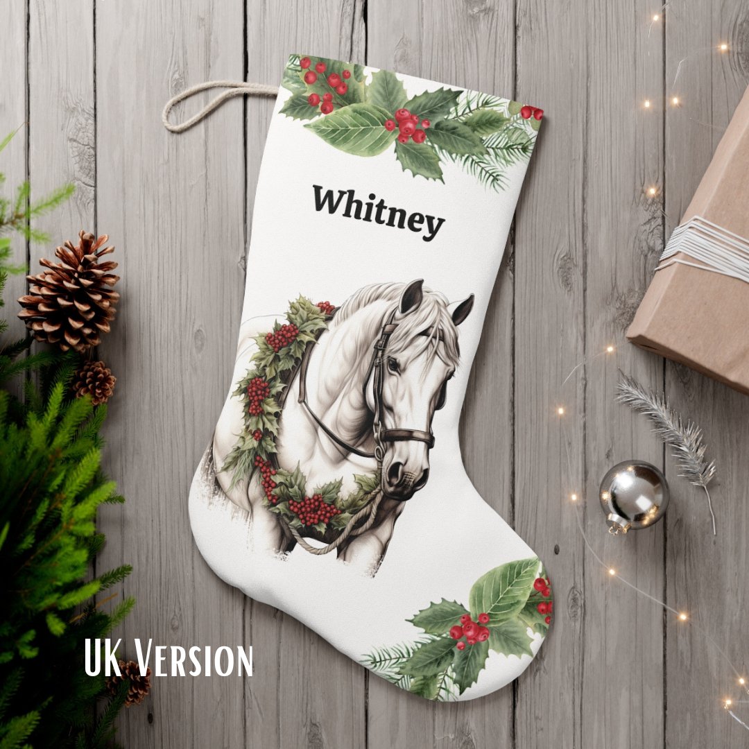 Minimalist White Horse Christmas Stocking, Large Holiday Stocking - FlooredByArt