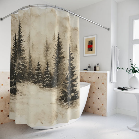 Misty Mountains, Dark Pine Forest - Unique Nature Art for Bathroom Decor - FlooredByArt