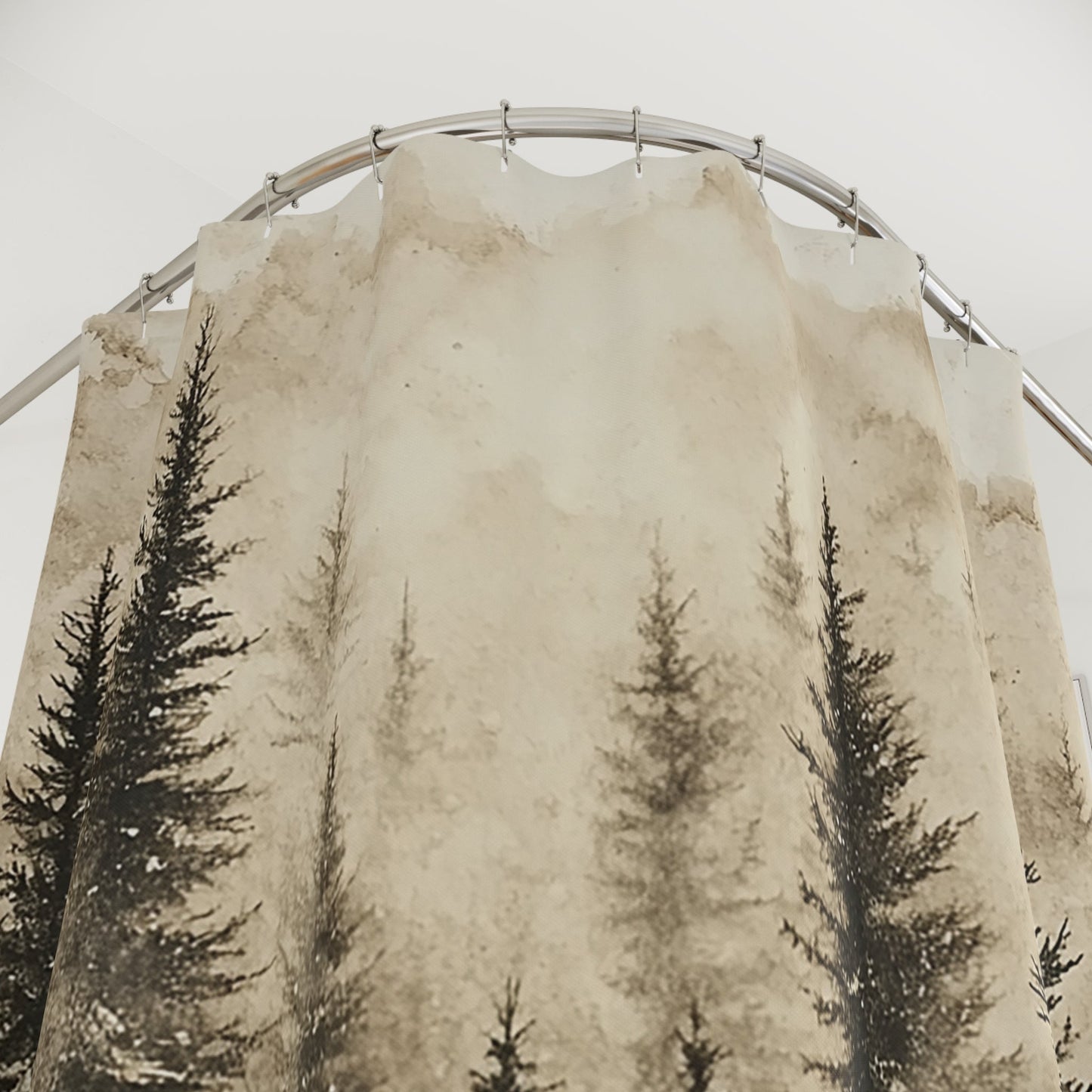 Misty Mountains, Dark Pine Forest - Unique Nature Art for Bathroom Decor - FlooredByArt